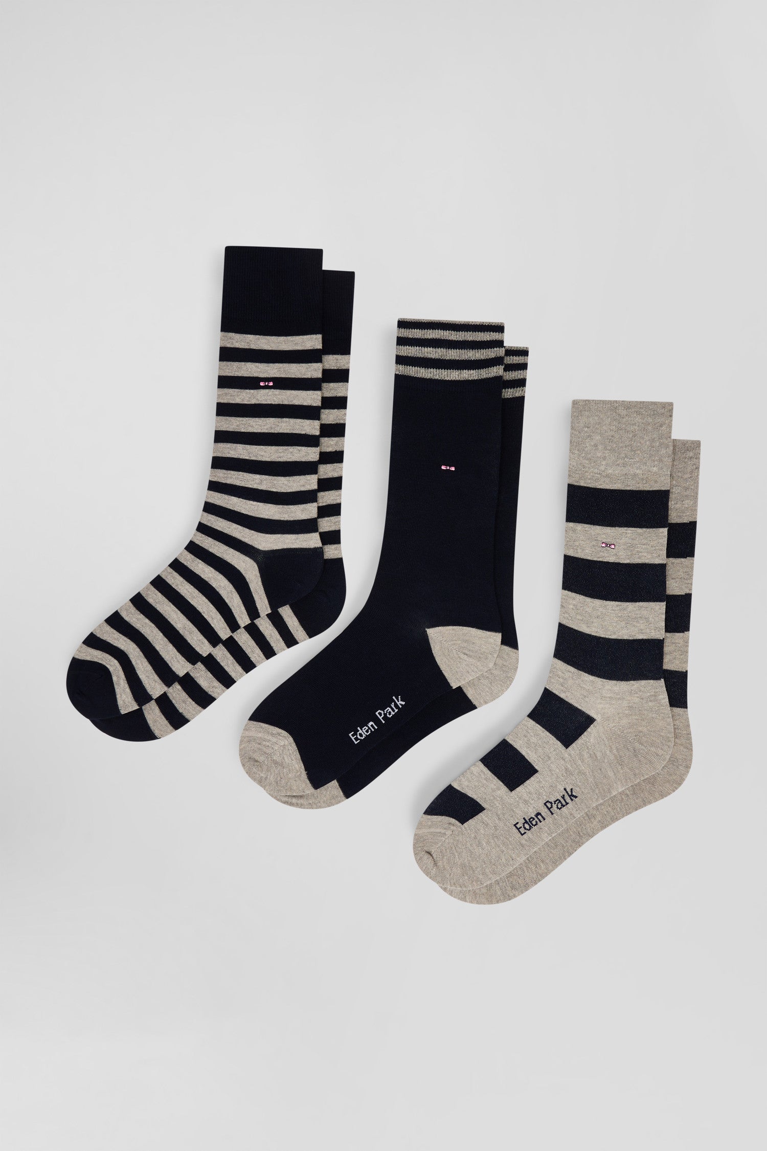 Lot de 3 paires de chaussettes cerclées grises en coton stretch