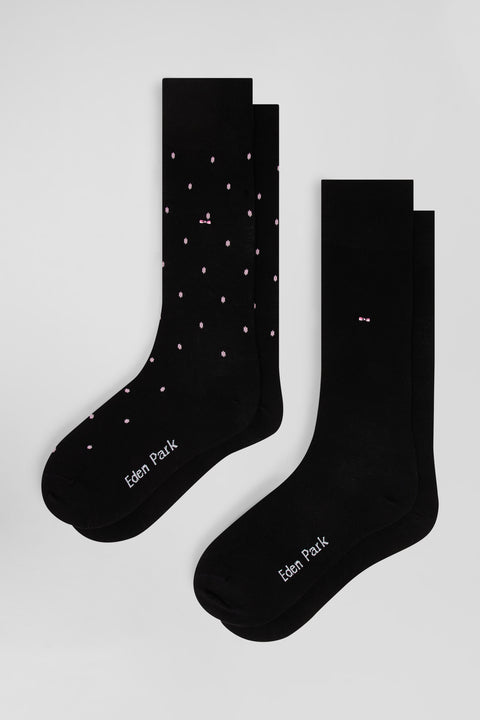Set of 2 pairs of plain black stretch cotton socks - Image 1