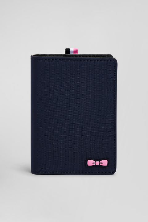 Navy blue French-style wallet with pink ribbon - Image 1