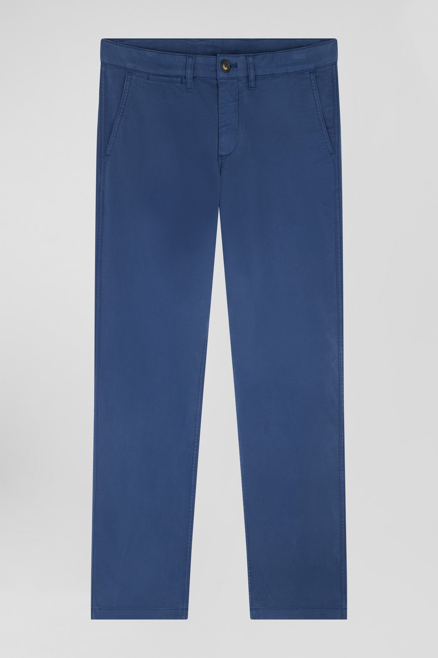 Regular blue chino trousers in stretch cotton gabardine