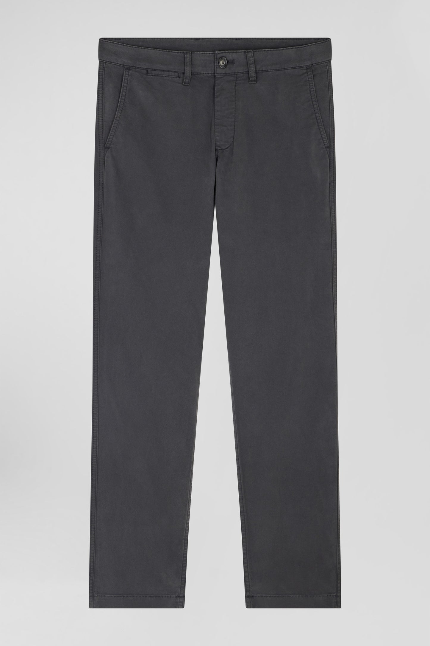 Regular anthracite grey chino trousers in stretch cotton gabardine