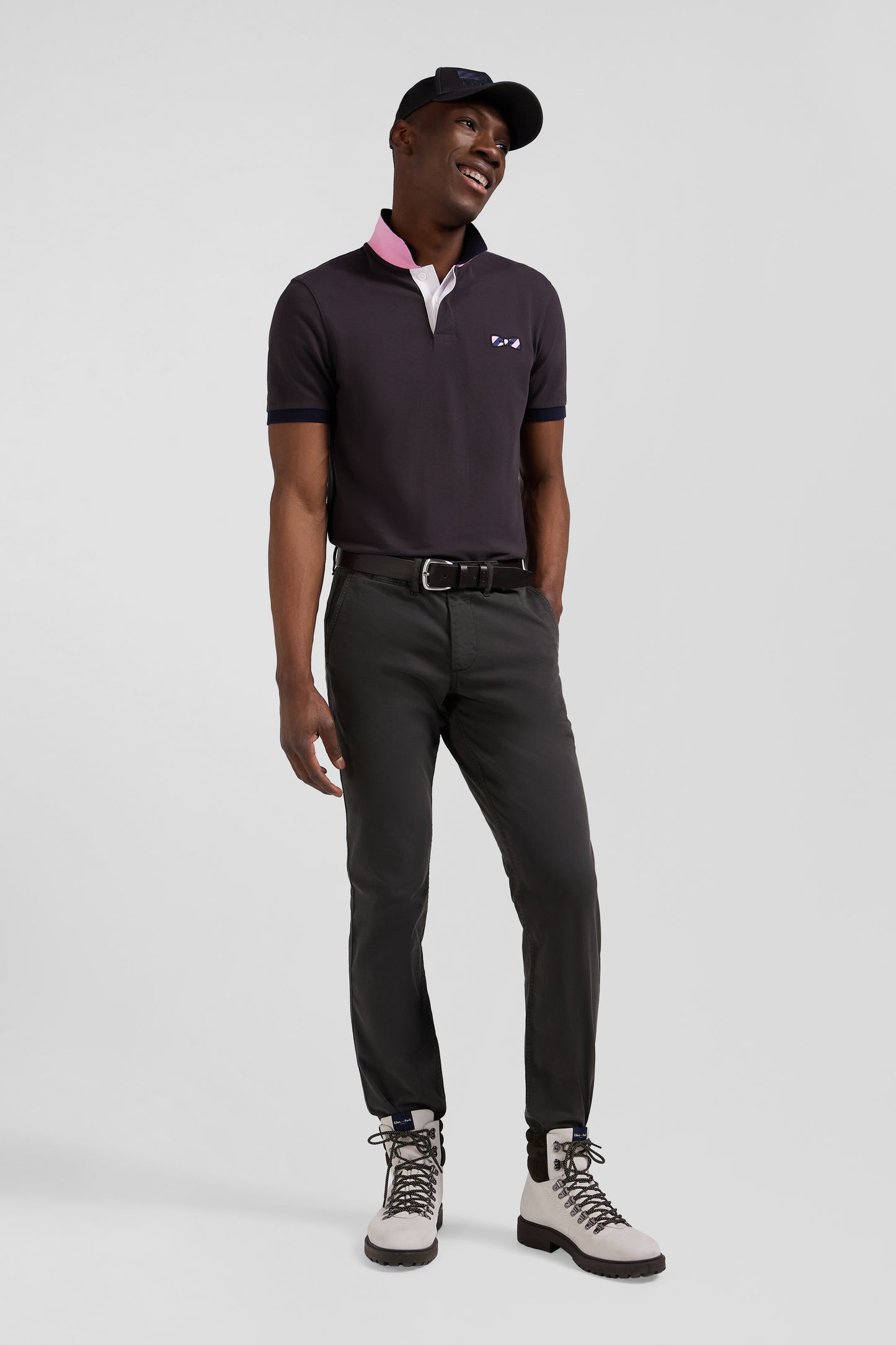 Regular black chino trousers in stretch cotton gabardine