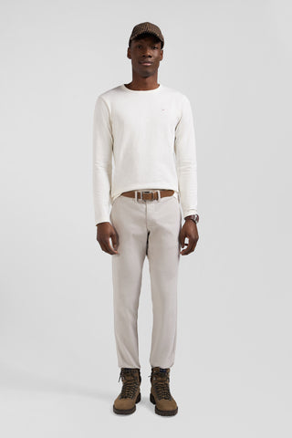 Slim plain beige chino trousers in stretch cotton