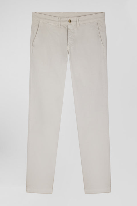 Slim plain beige chino trousers in stretch cotton - Image 2