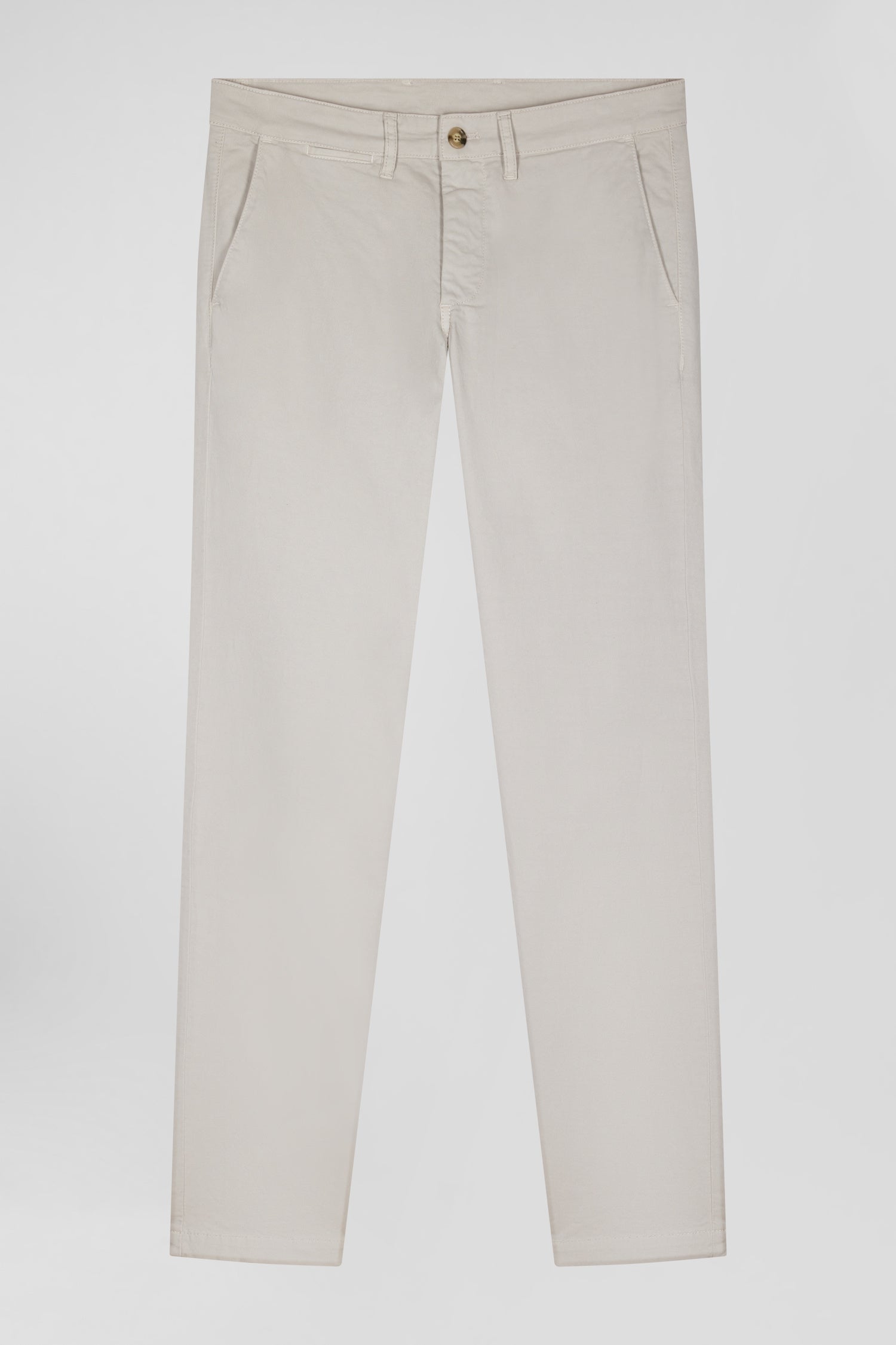 Slim plain beige chino trousers in stretch cotton