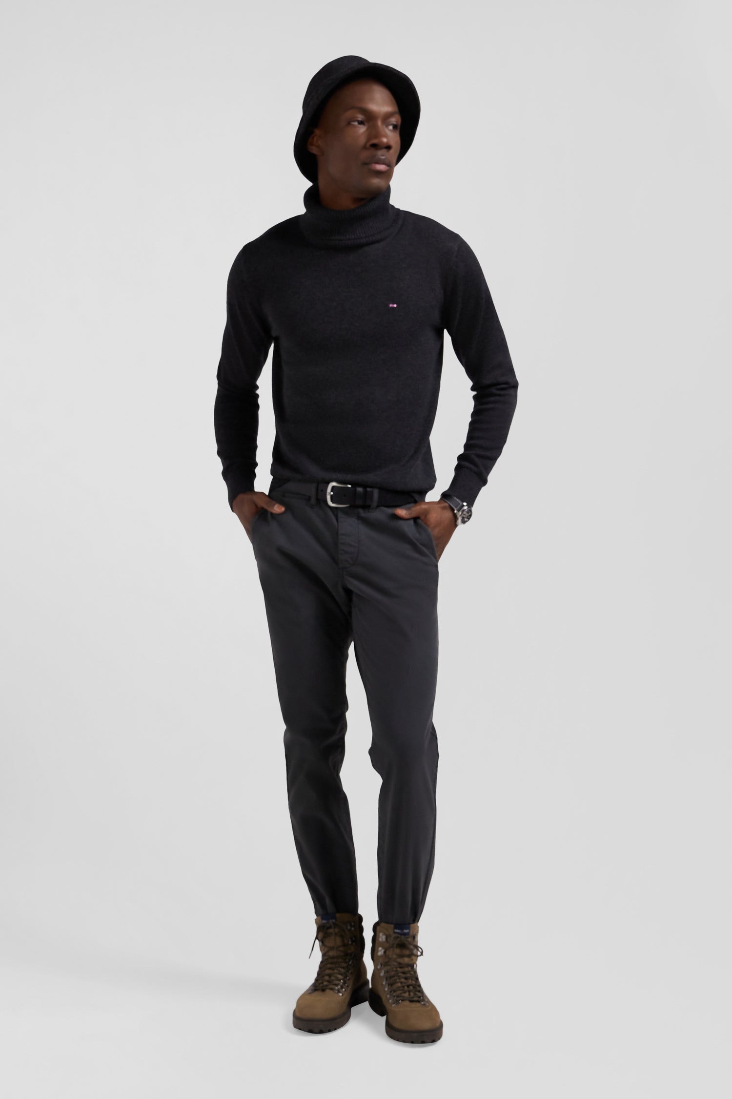 Slim plain anthracite grey chino trousers in stretch cotton