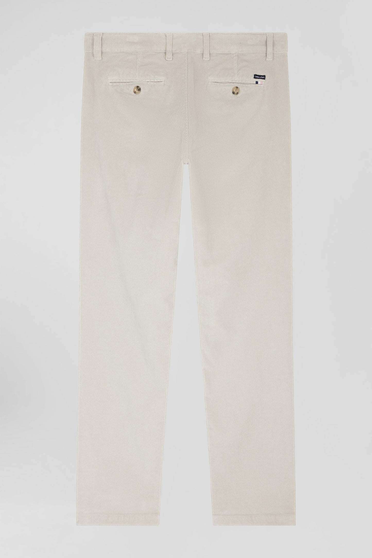 Regular ecru stretch cotton velvet chino trousers