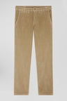 Regular hemp-coloured stretch cotton velvet chino trousers