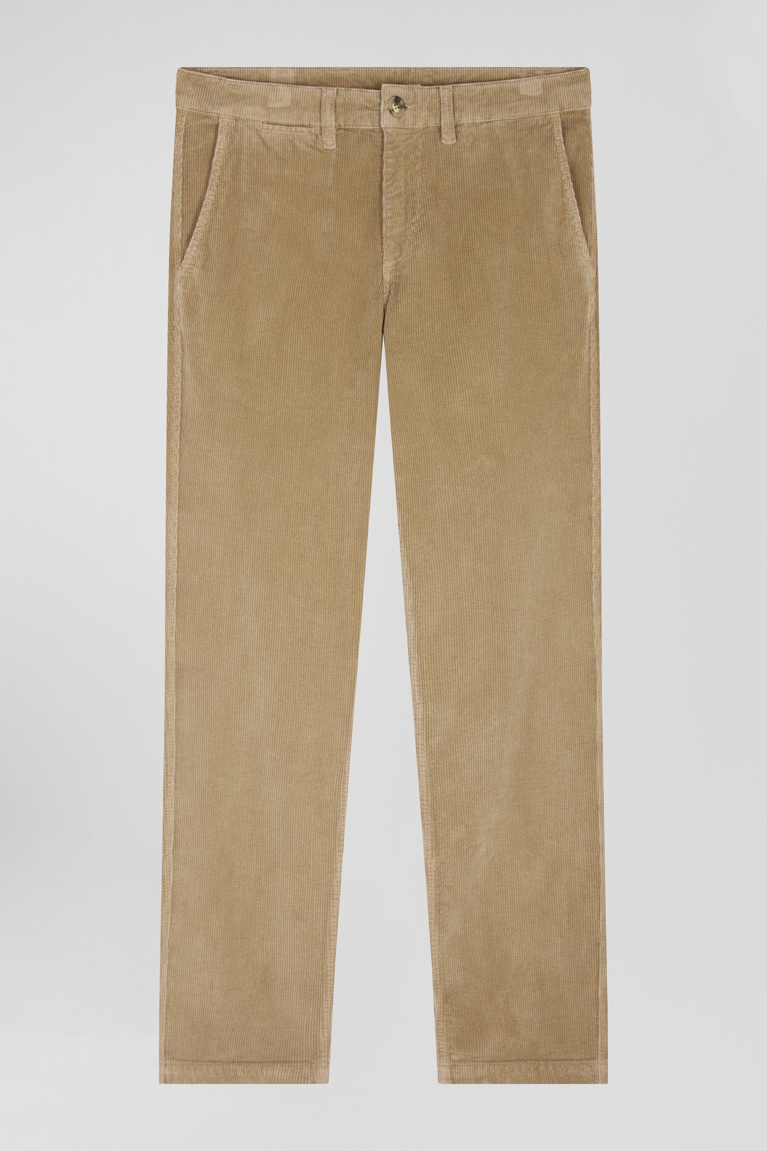 Regular hemp-coloured stretch cotton velvet chino trousers