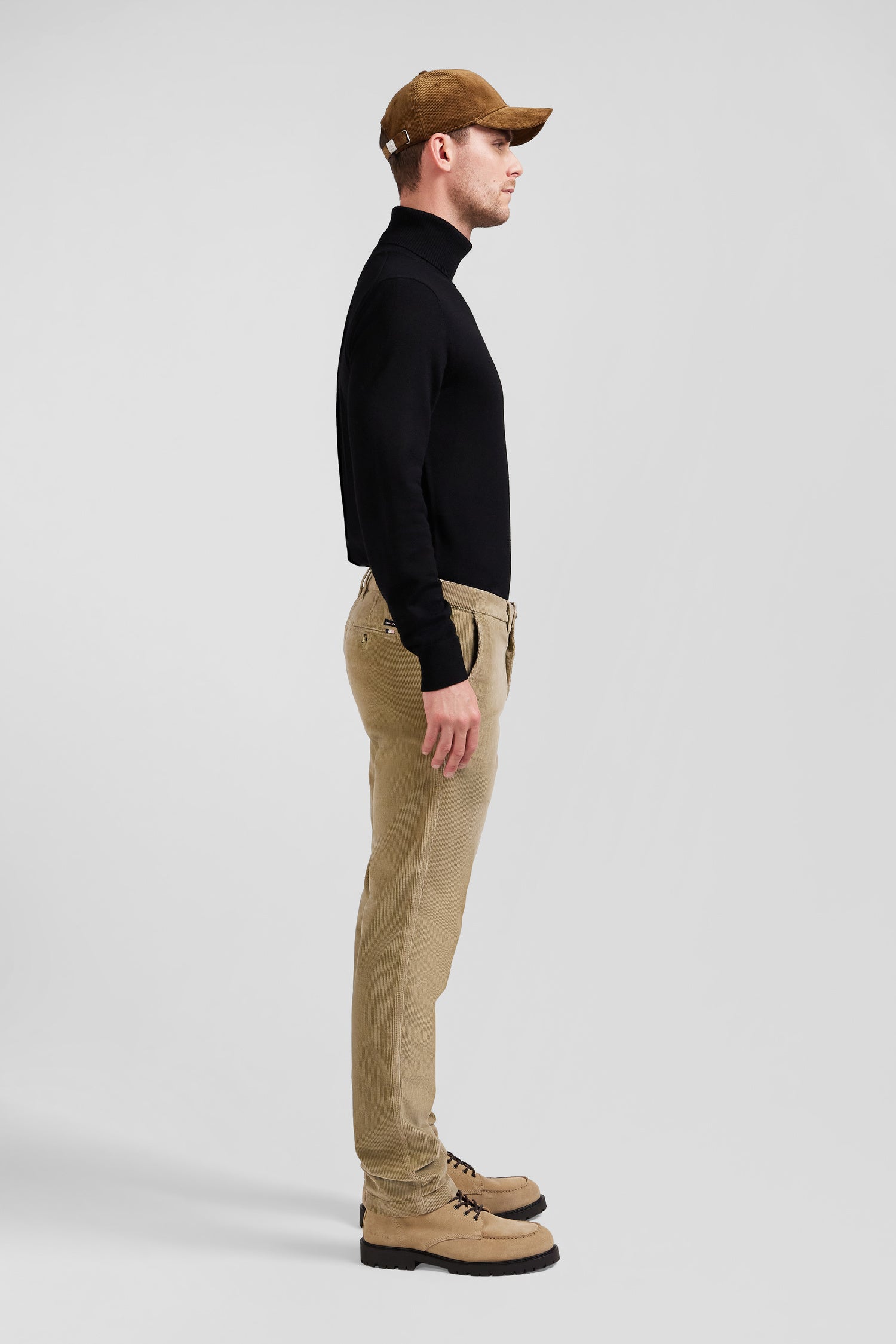 Regular hemp-coloured stretch cotton velvet chino trousers