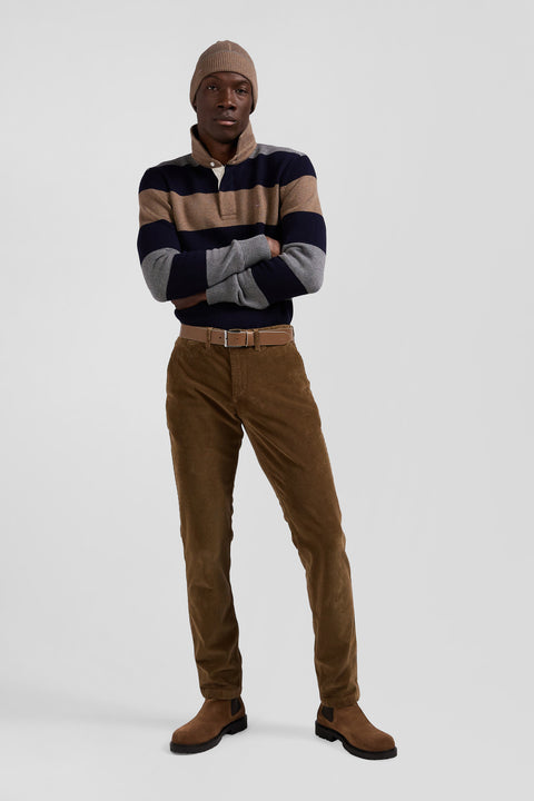 Regular camel stretch cotton velvet chino trousers - Image 3