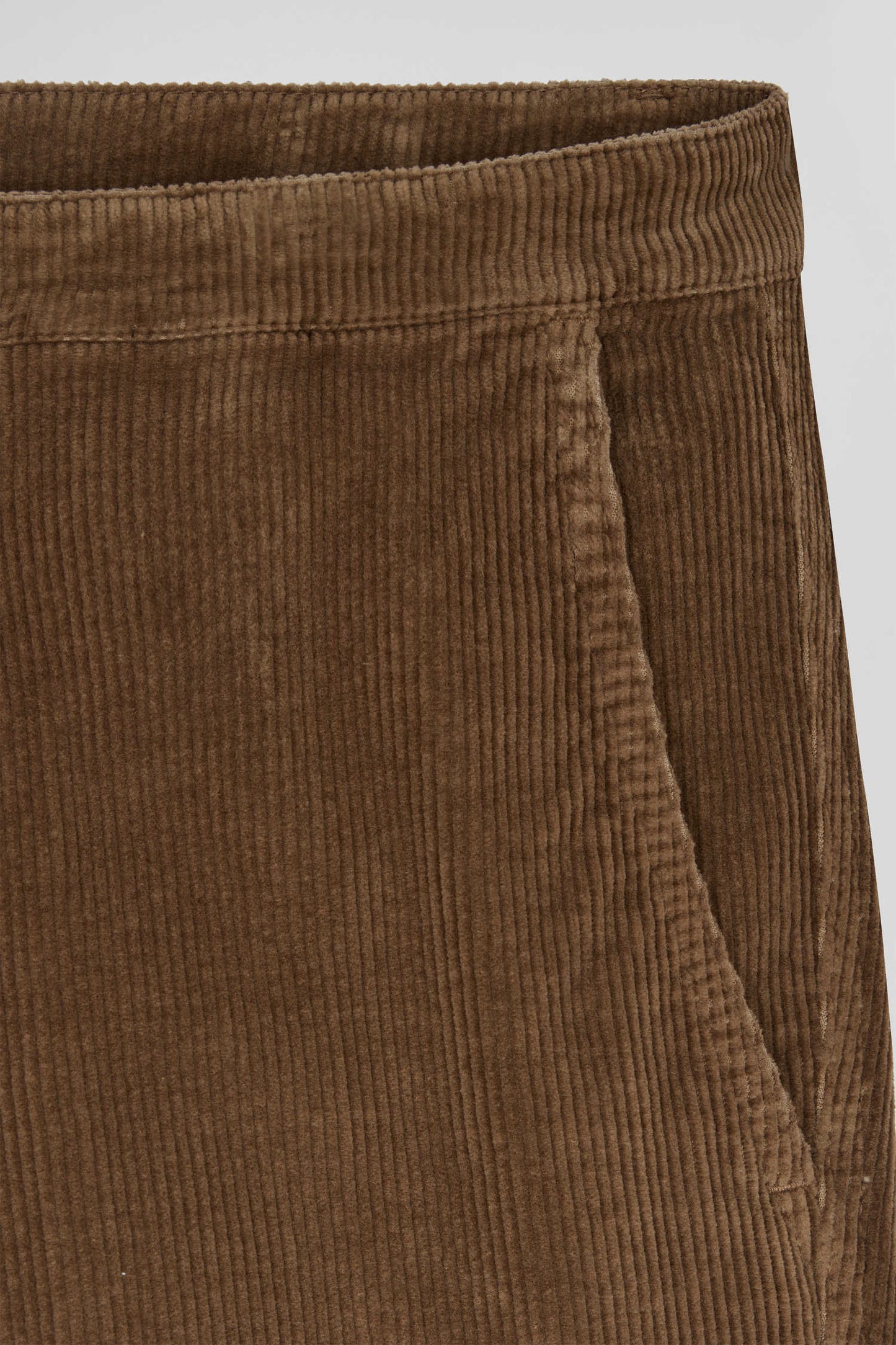 Regular camel stretch cotton velvet chino trousers