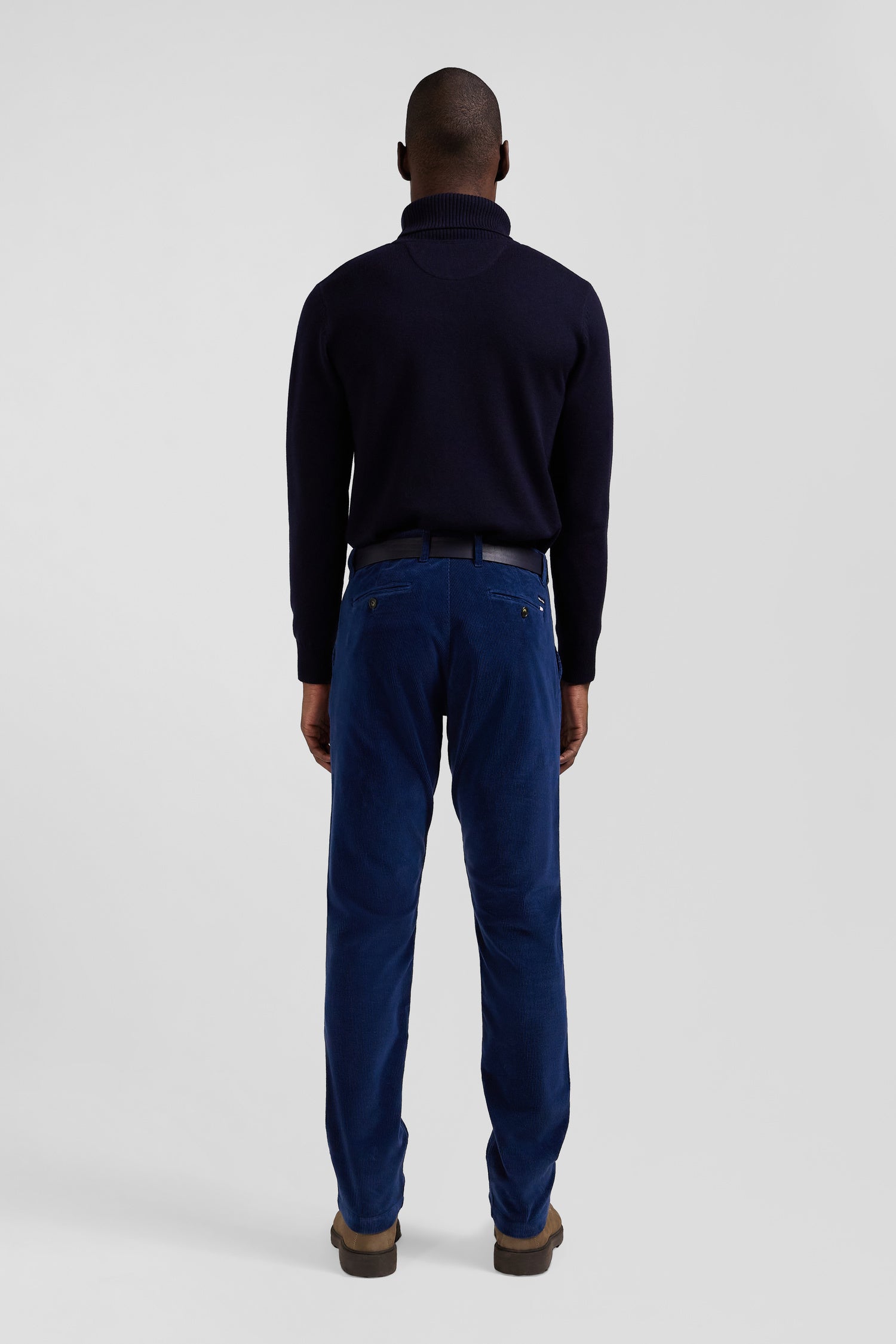 Regular blue stretch cotton velvet chino trousers