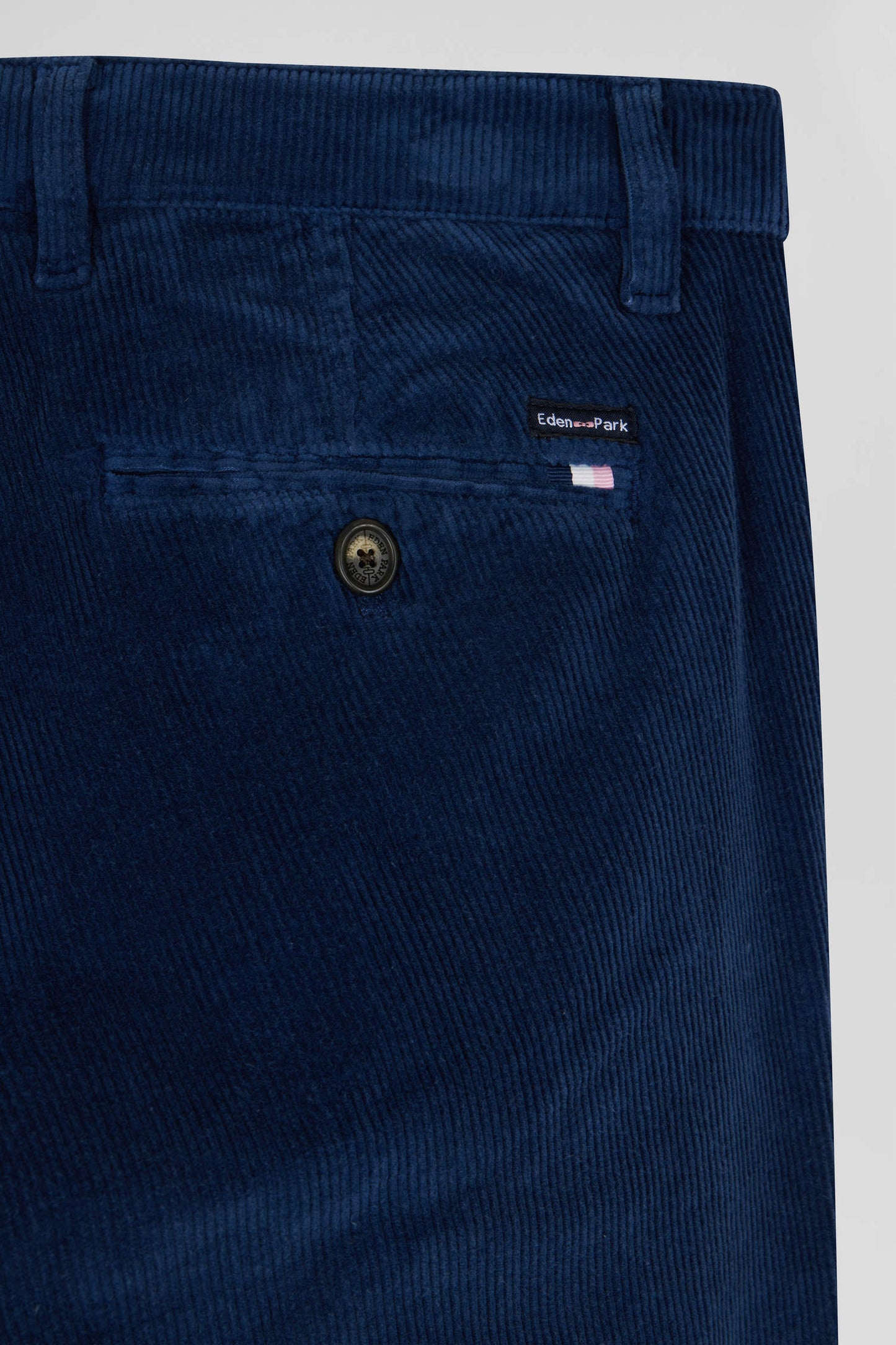 Regular blue stretch cotton velvet chino trousers