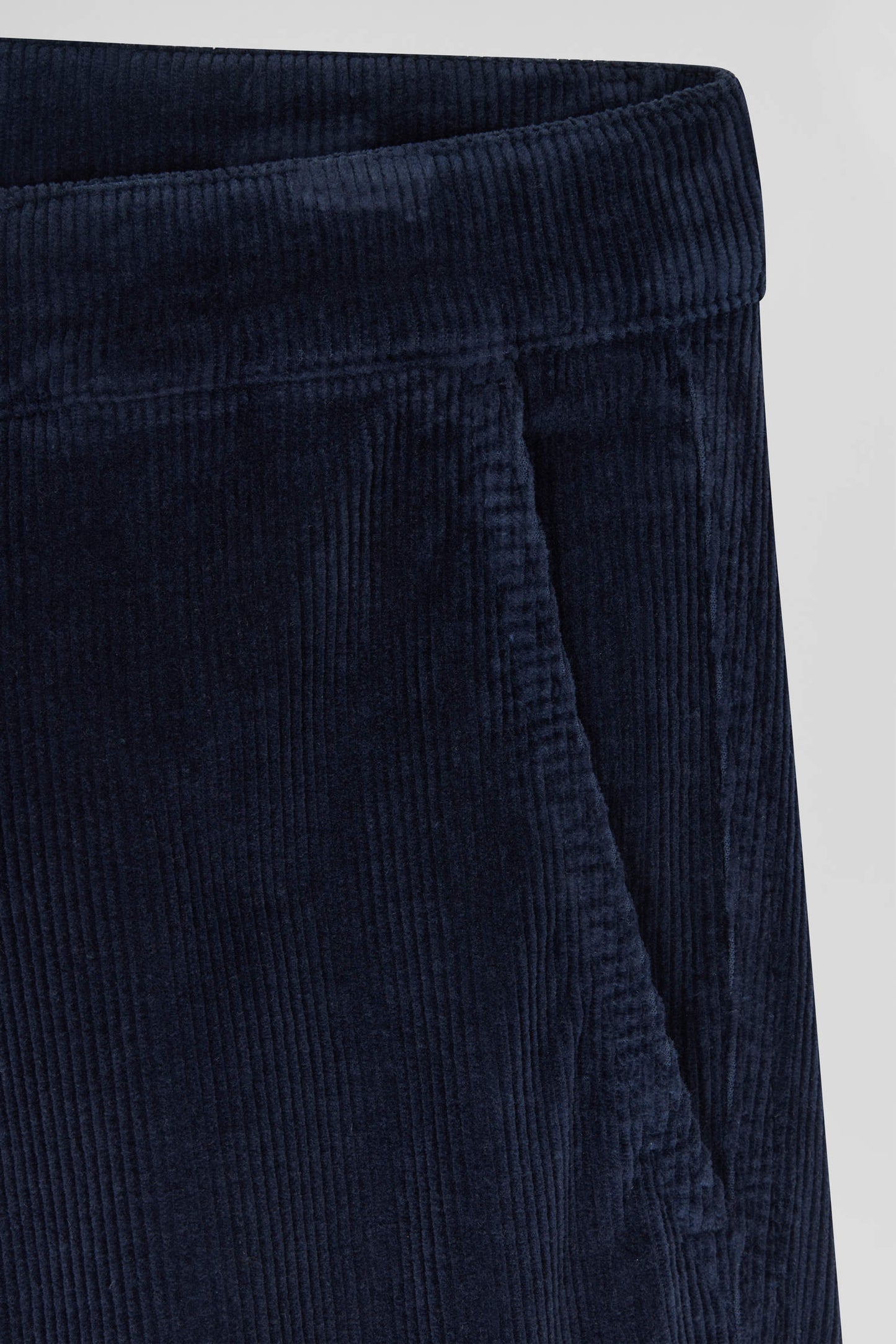 Regular navy blue stretch cotton velvet chino trousers