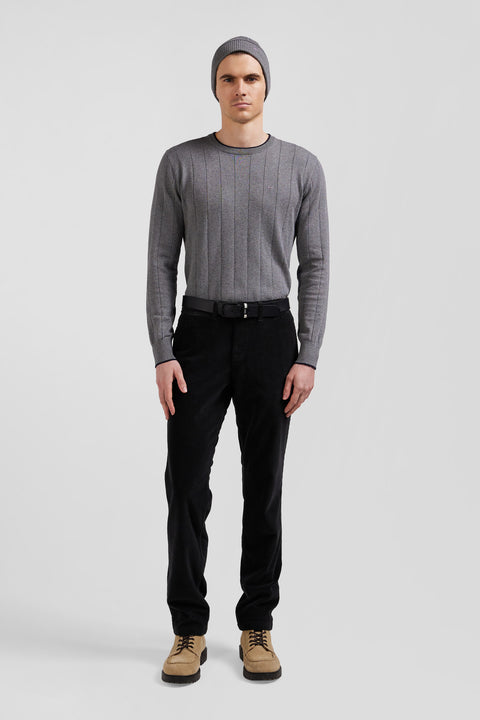 Regular khaki stretch cotton velvet chino trousers - Image 1