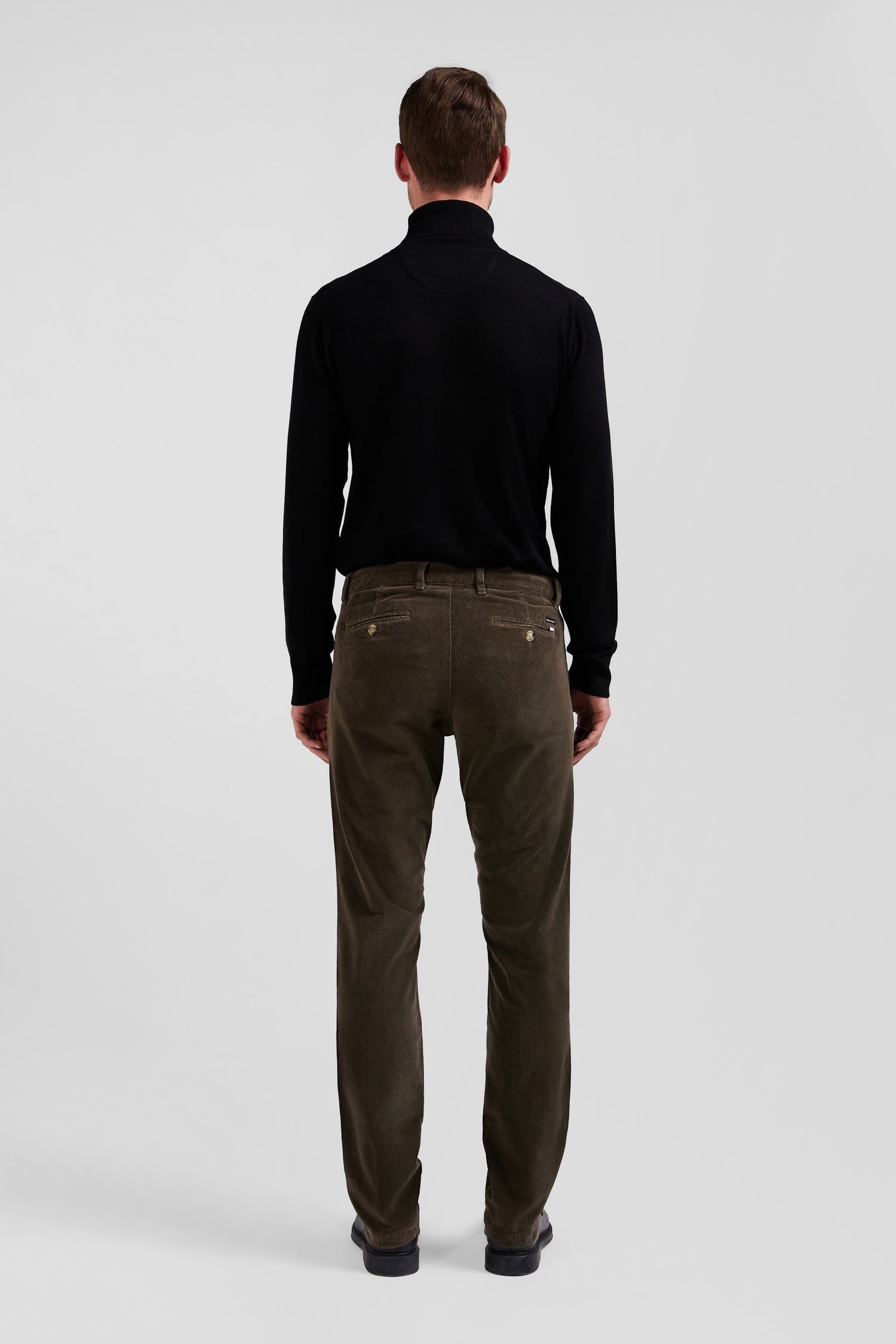 Regular brown stretch cotton velvet chino trousers