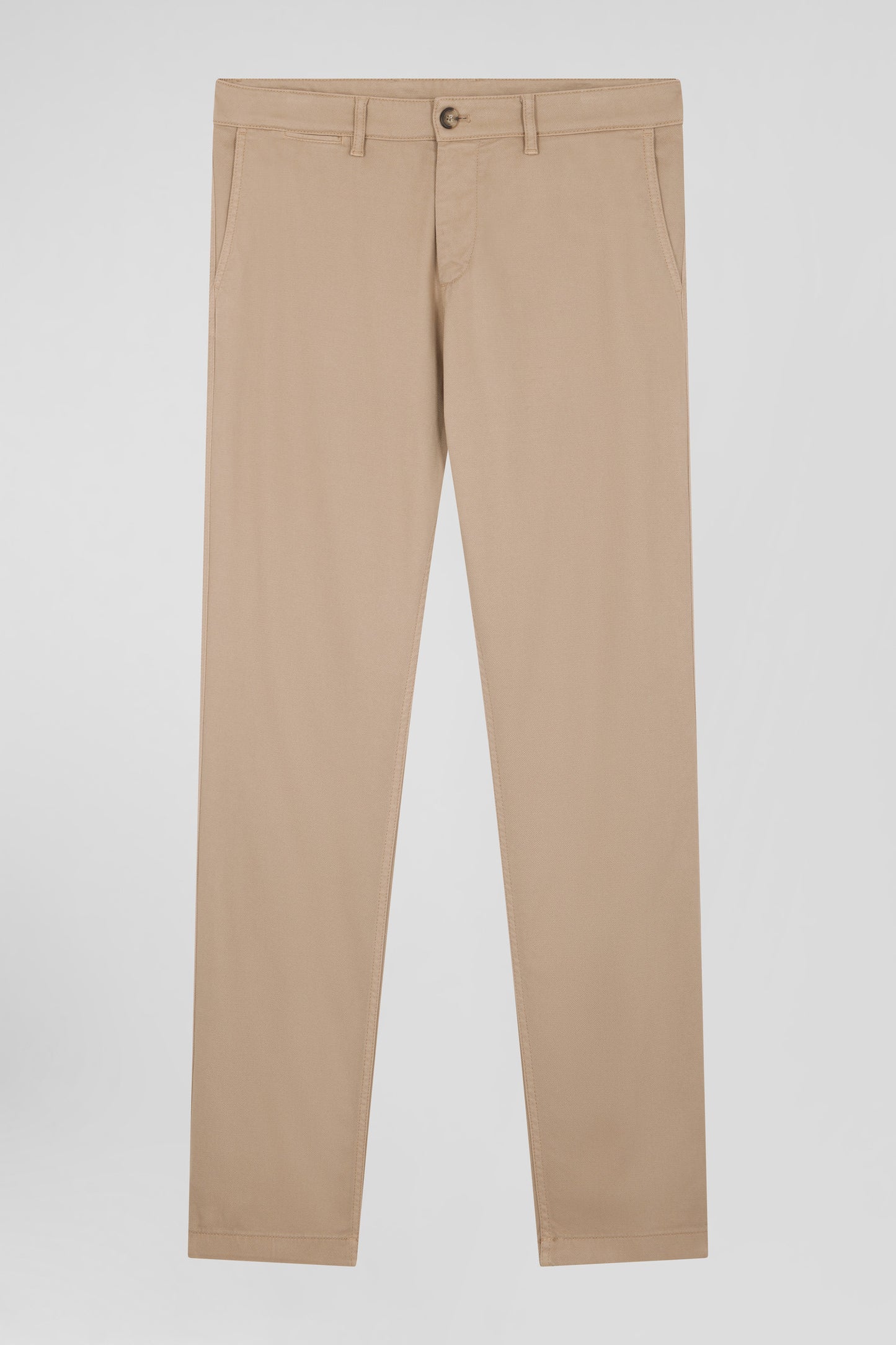 Regular hemp-coloured stretch cotton piqué and modal chino trousers