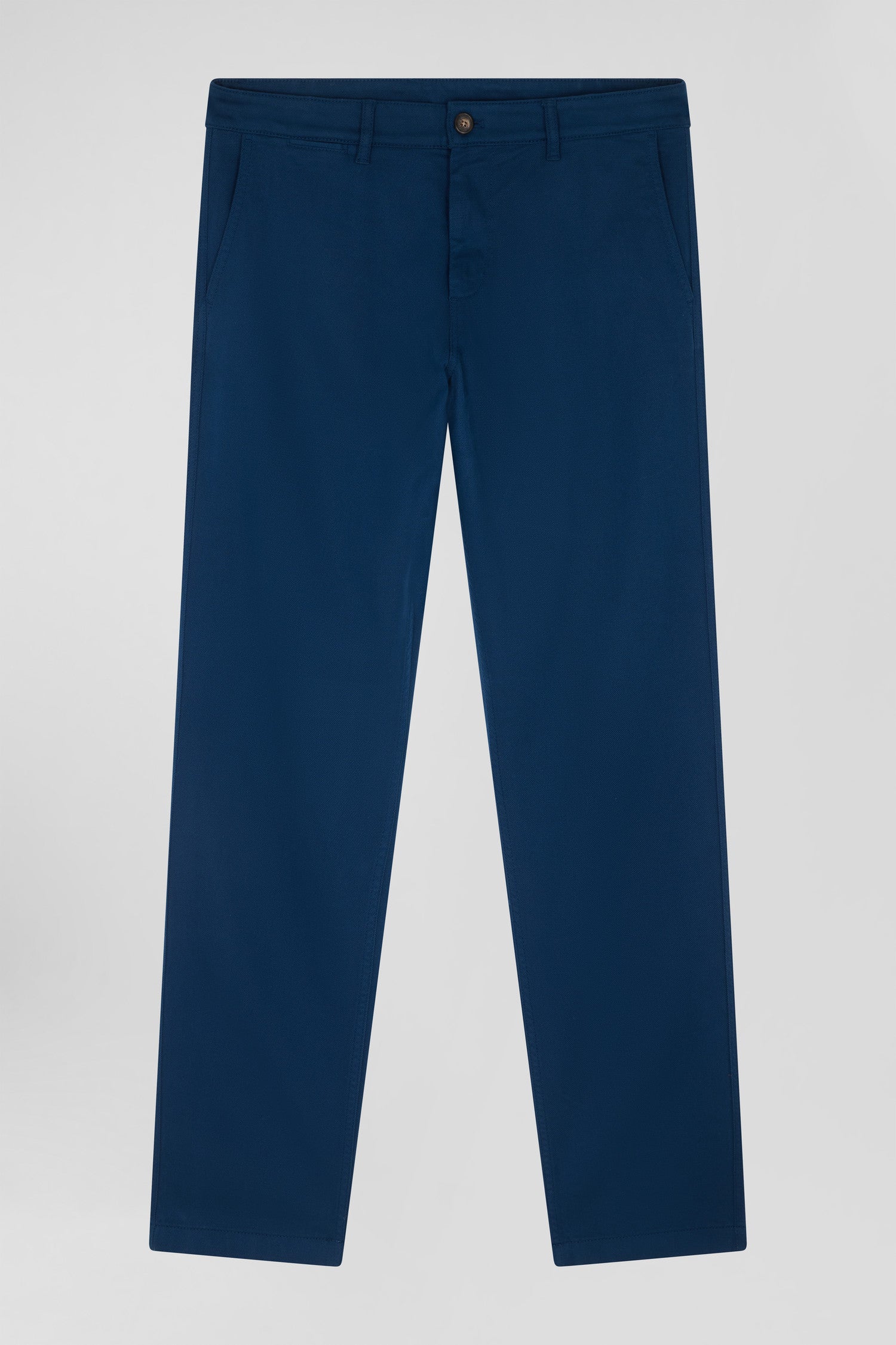 Regular blue stretch cotton piqué and modal chino trousers