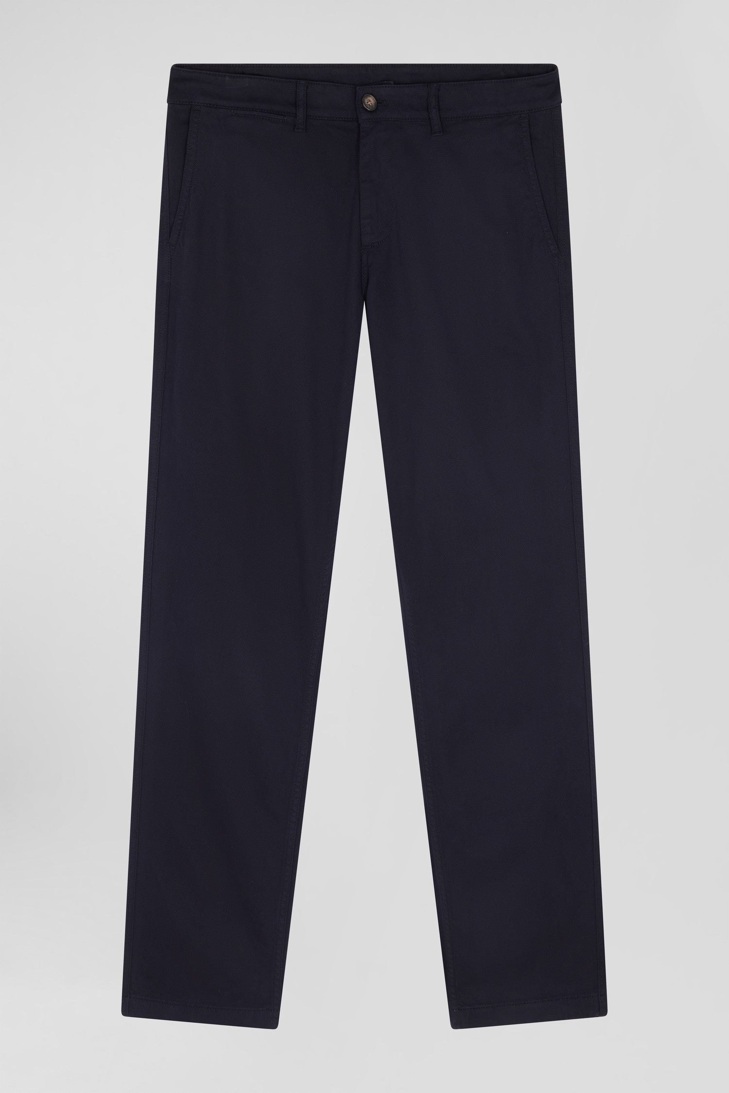 Regular navy blue stretch cotton piqué and modal chino trousers