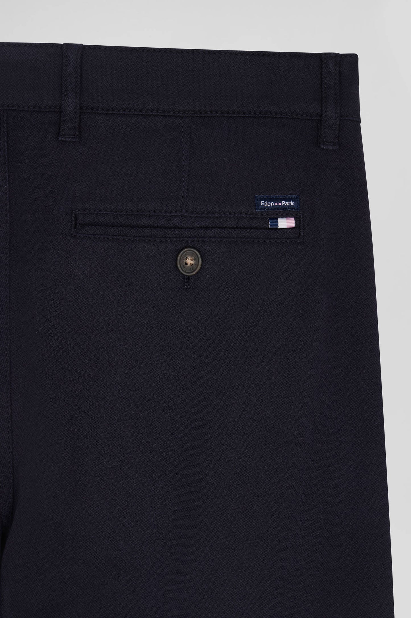 Regular navy blue stretch cotton piqué and modal chino trousers