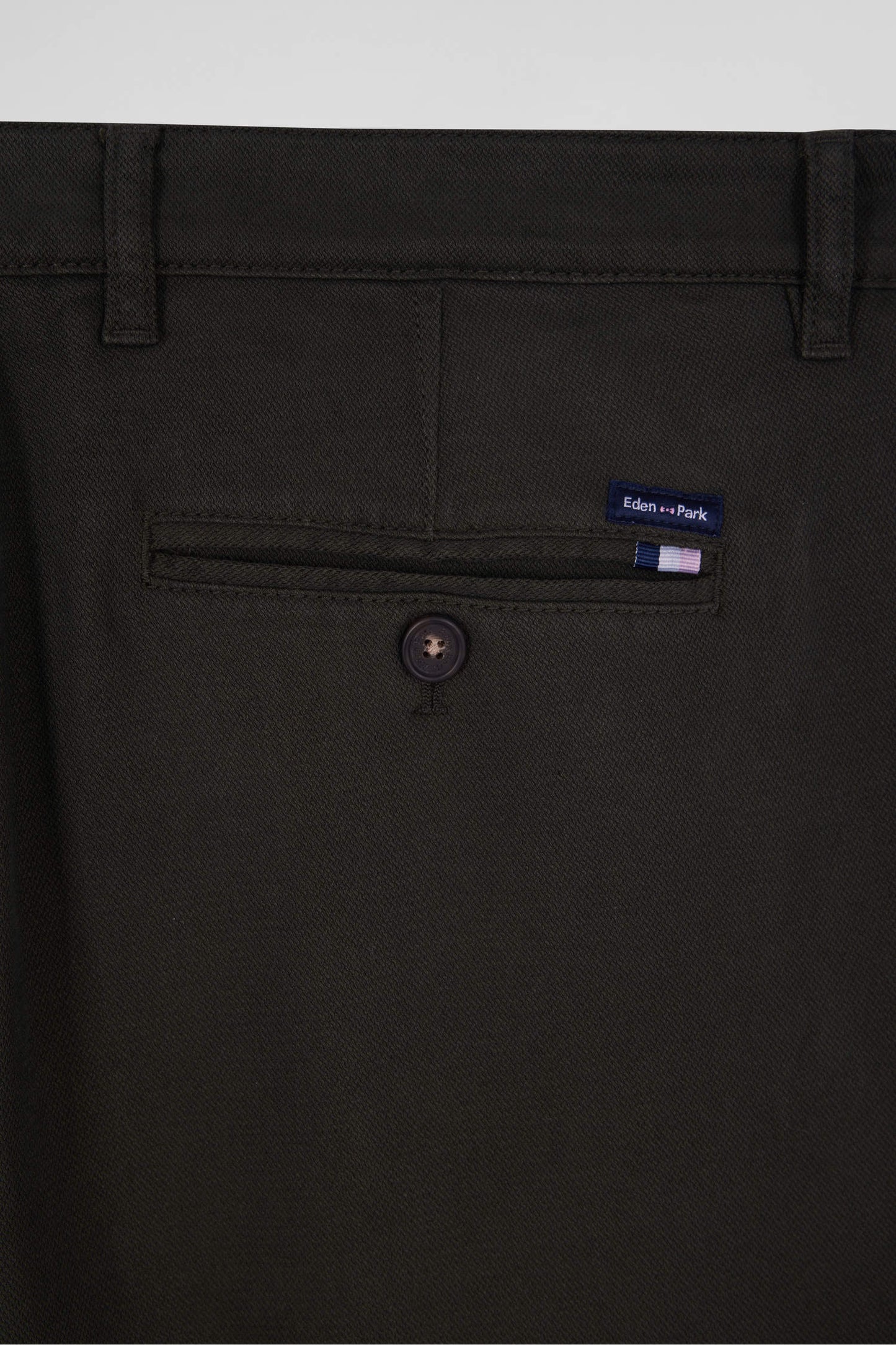 Regular khaki stretch cotton piqué and modal chino trousers