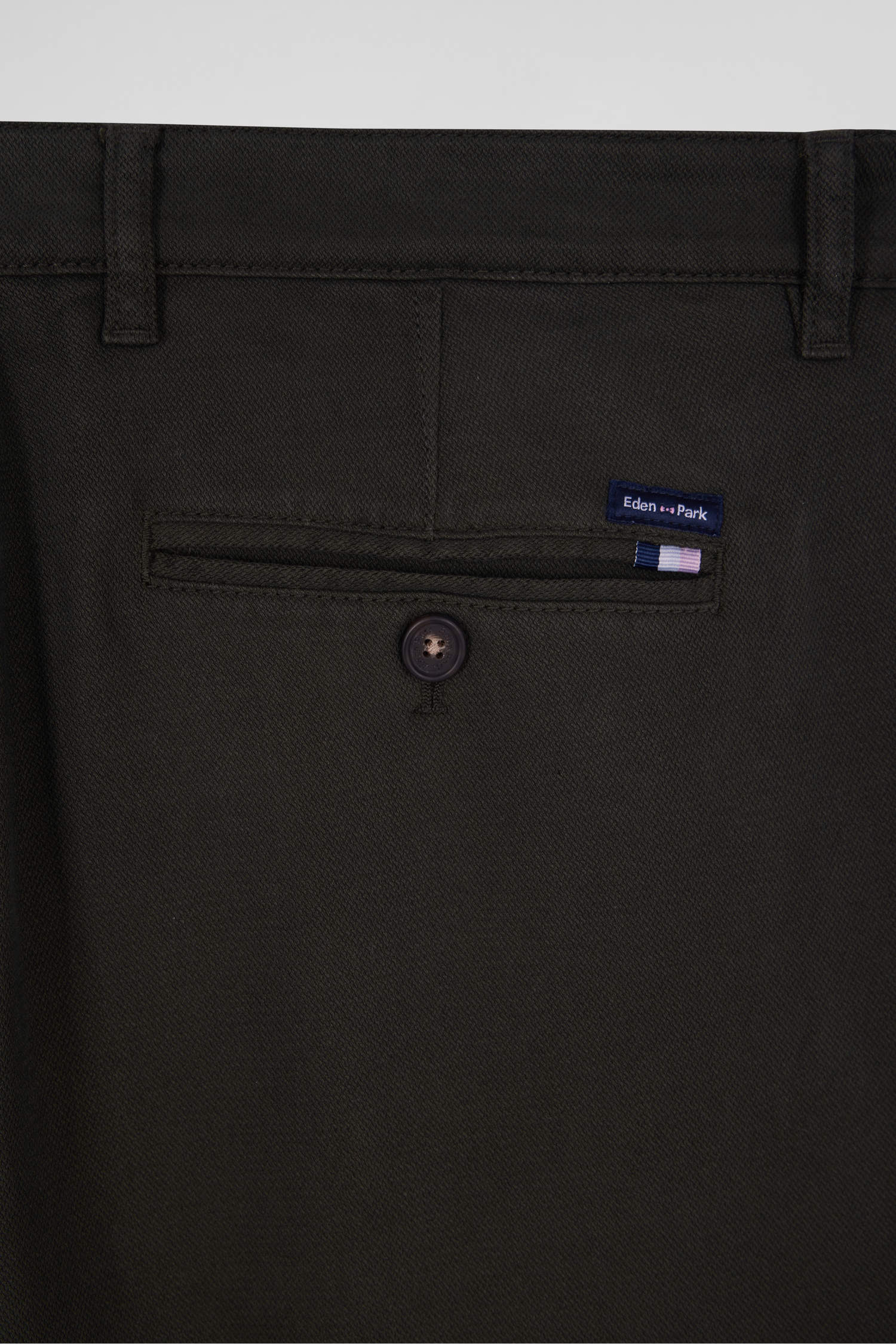 Regular khaki stretch cotton piqué and modal chino trousers