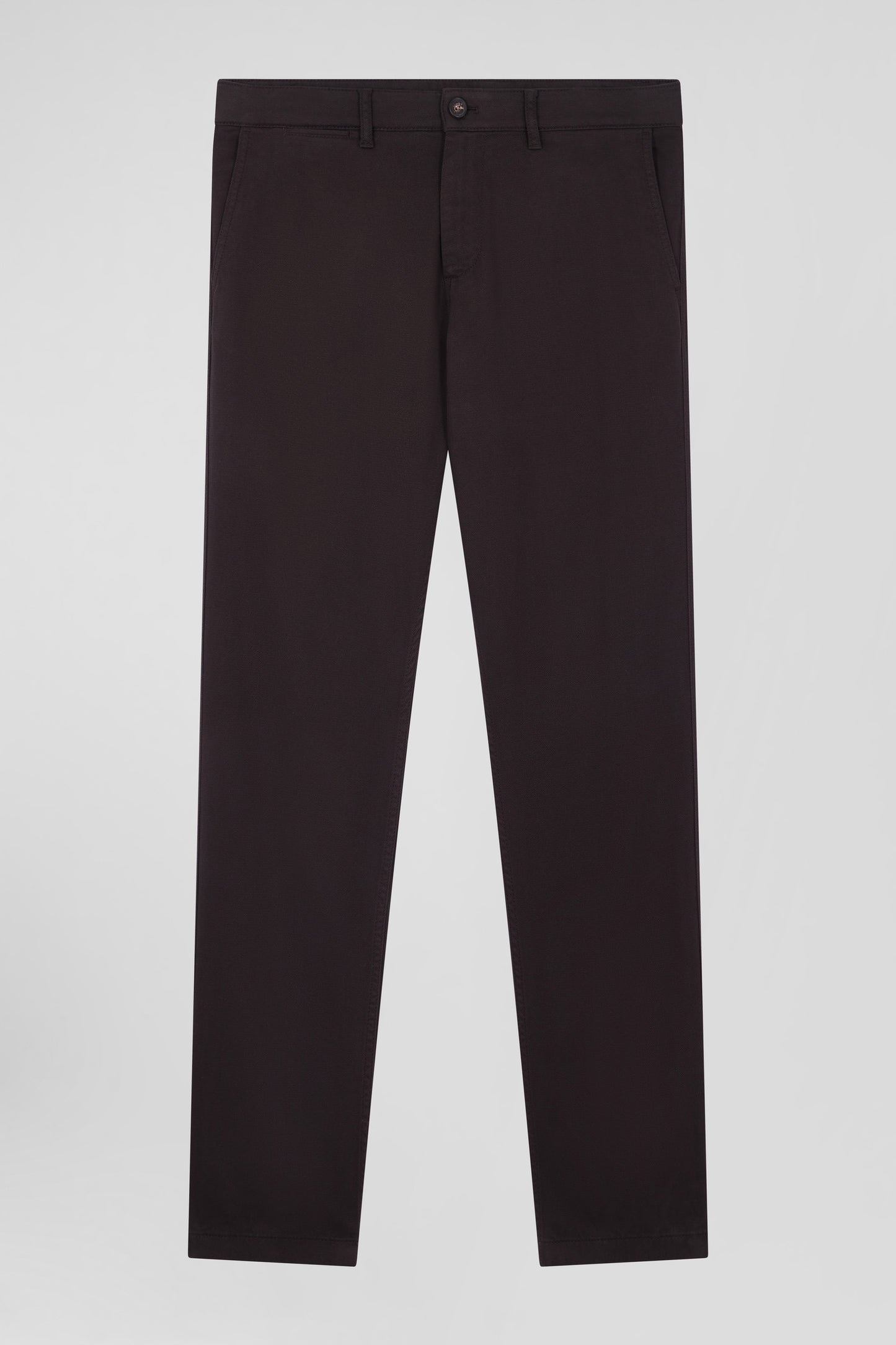 Regular brown stretch cotton piqué and modal chino trousers