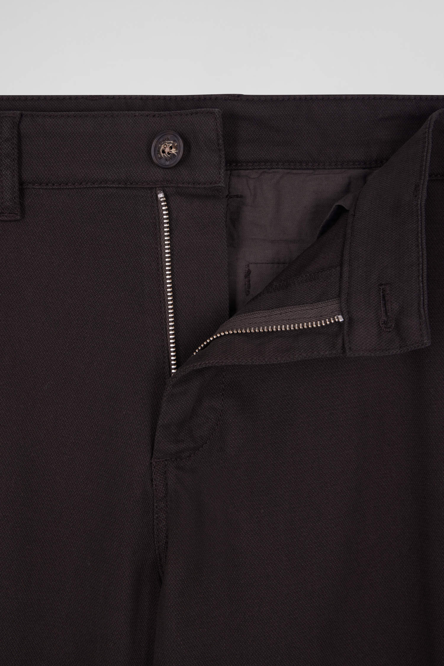 Regular brown stretch cotton piqué and modal chino trousers