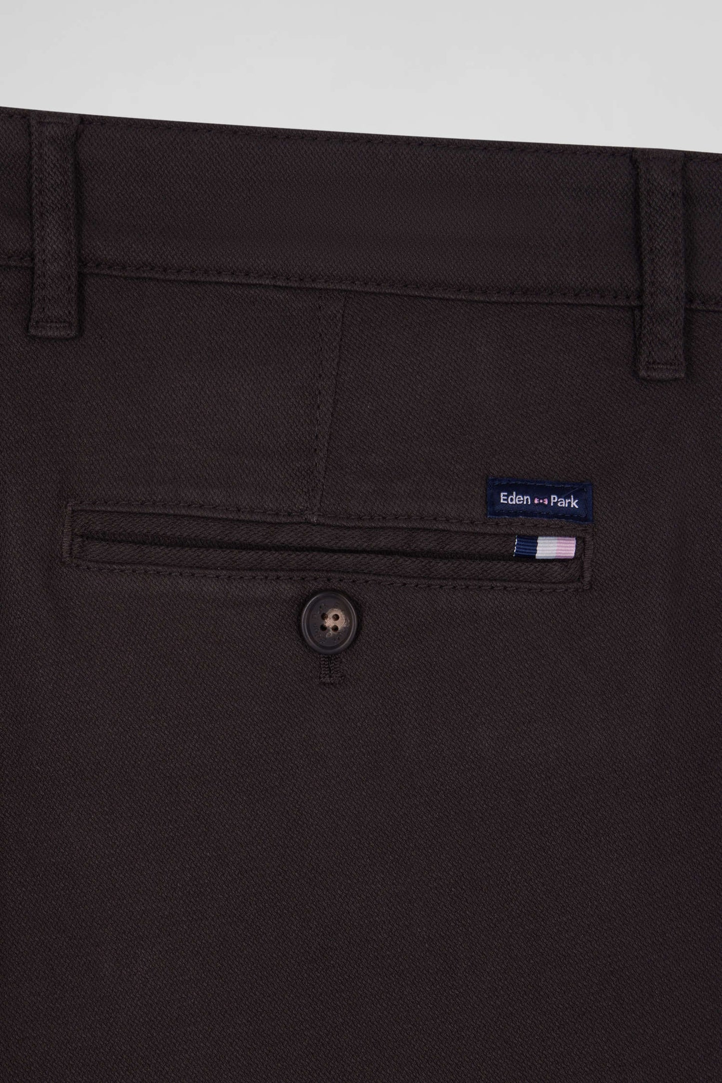 Regular brown stretch cotton piqué and modal chino trousers