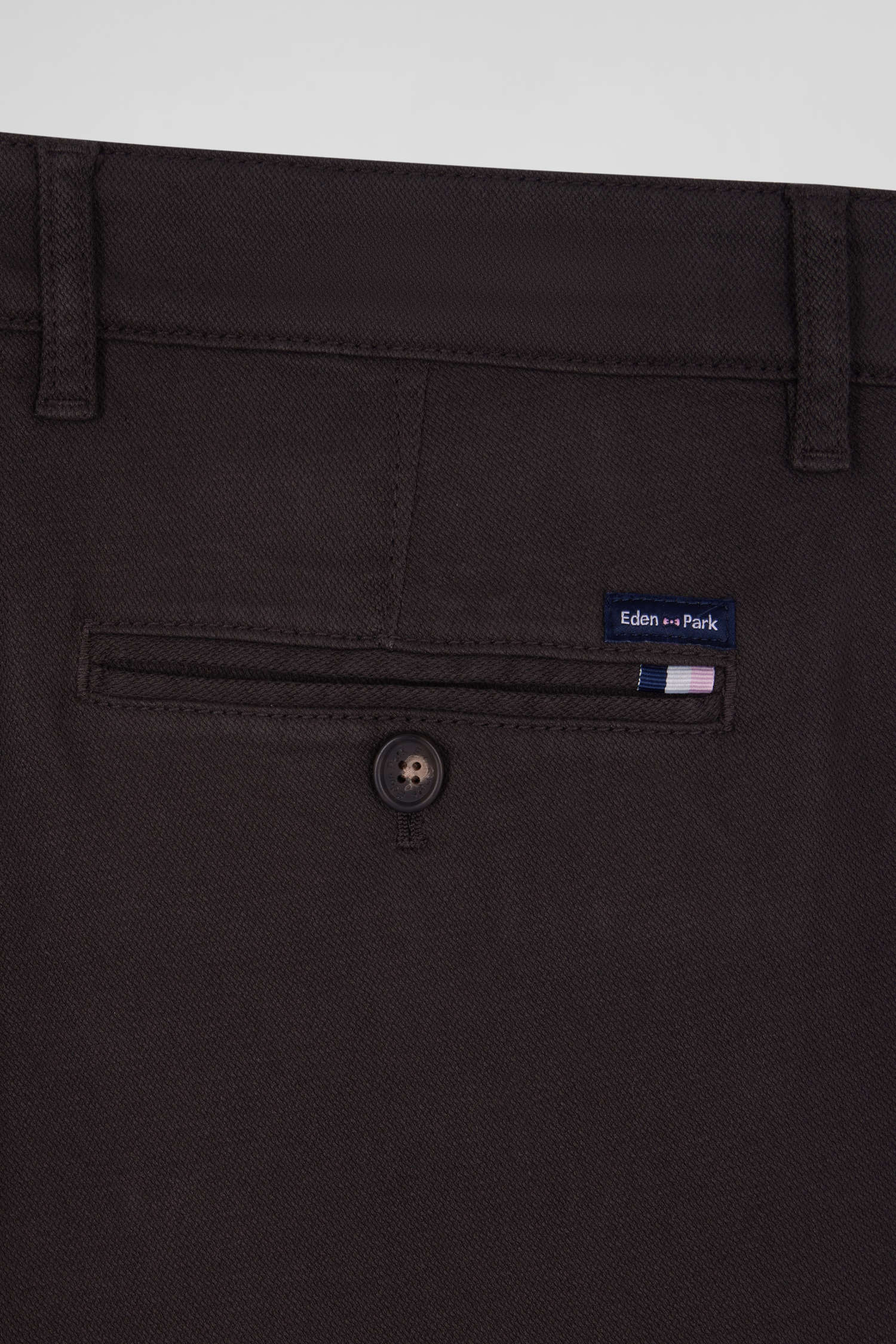 Regular brown stretch cotton piqué and modal chino trousers