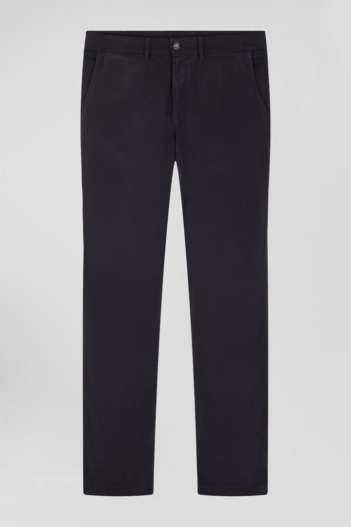 Regular grey stretch cotton piqué and modal chino trousers