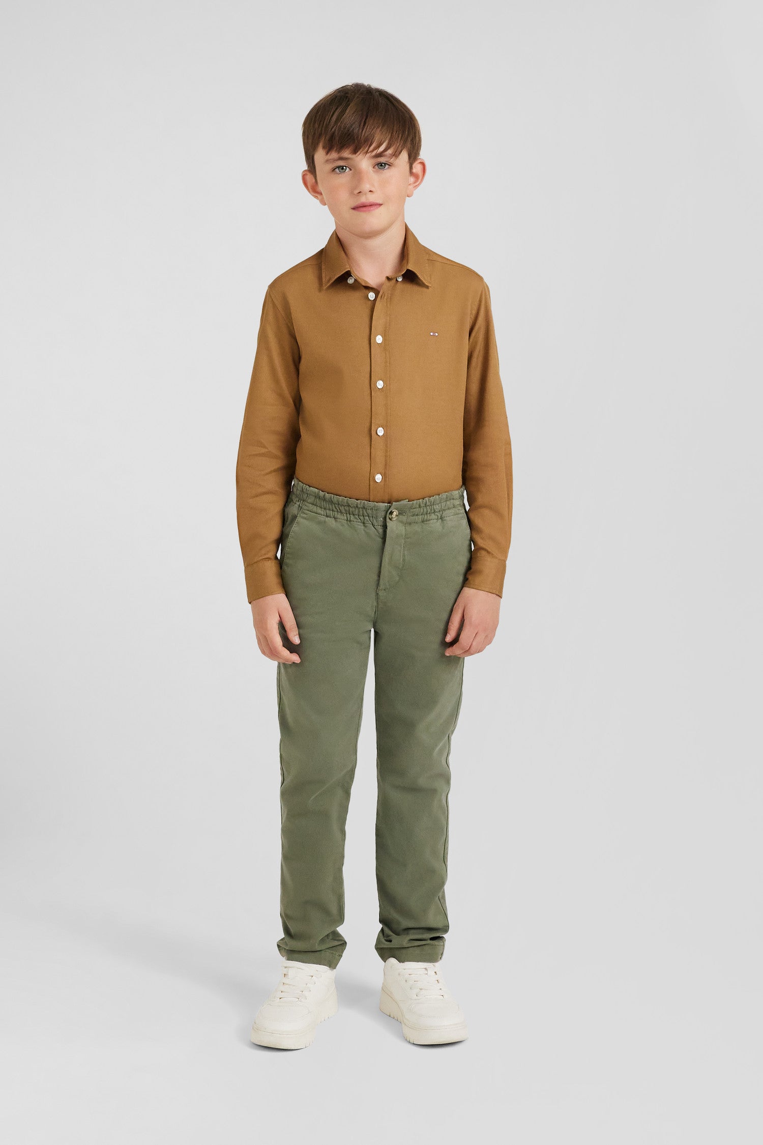 Regular camel stretch cotton chino trousers