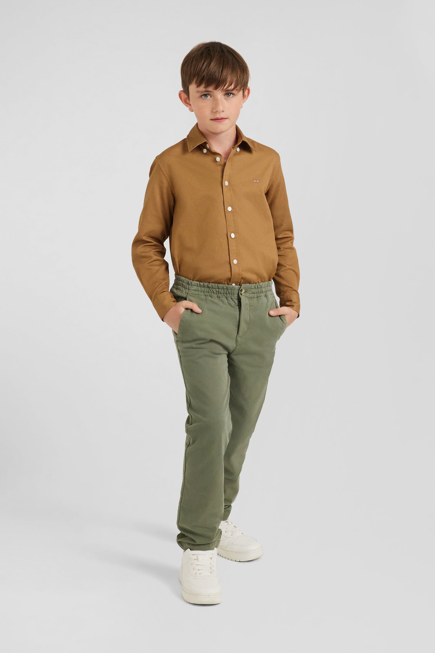 Regular camel stretch cotton chino trousers