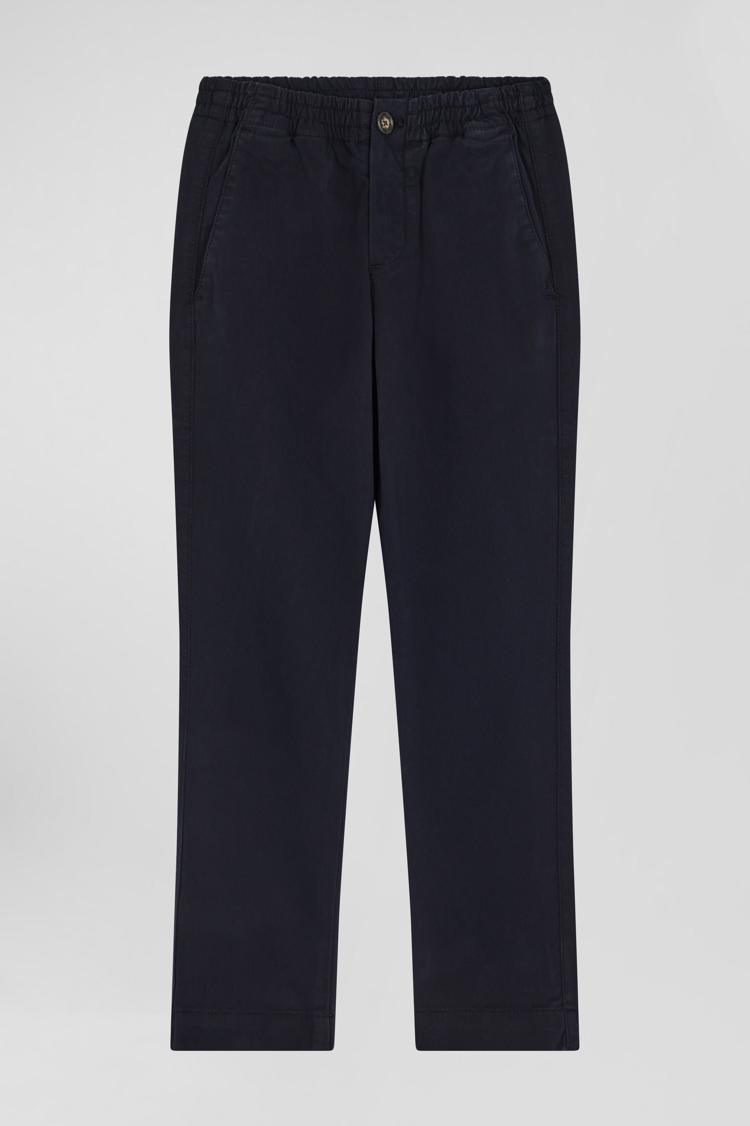 Regular navy blue stretch cotton chino trousers