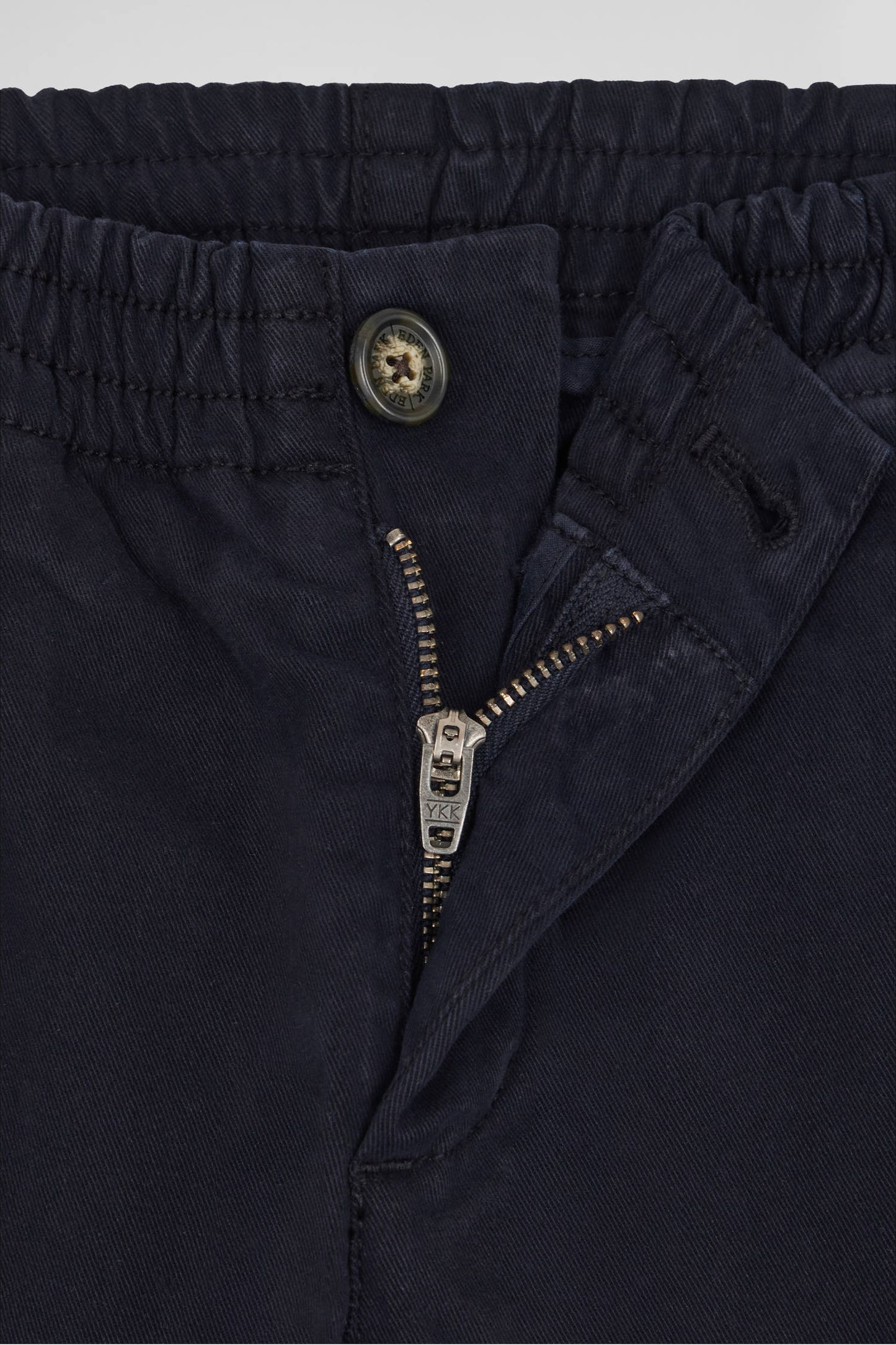 Regular navy blue stretch cotton chino trousers