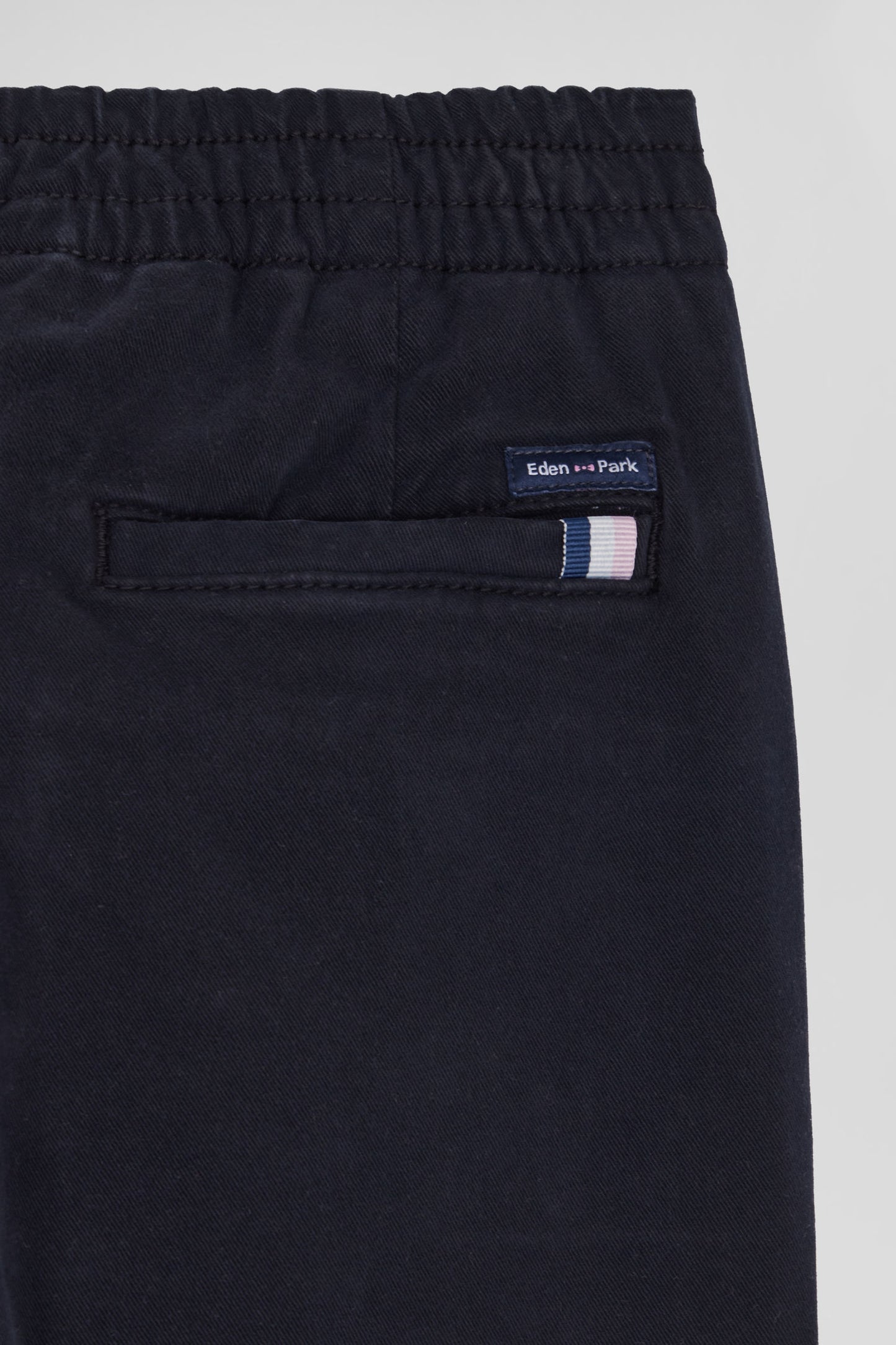 Regular navy blue stretch cotton chino trousers