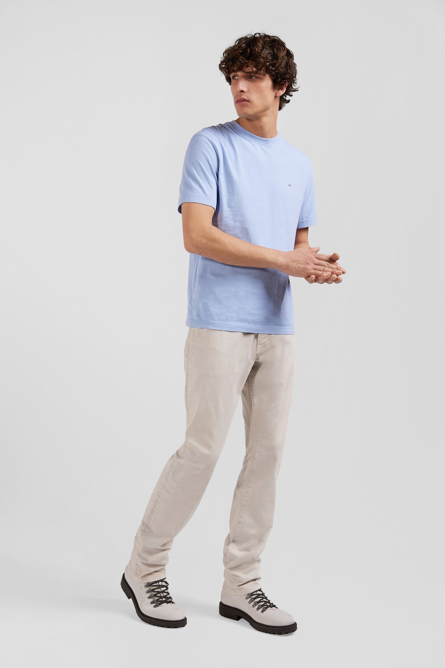 Regular ecru stretch cotton 5-pocket trousers