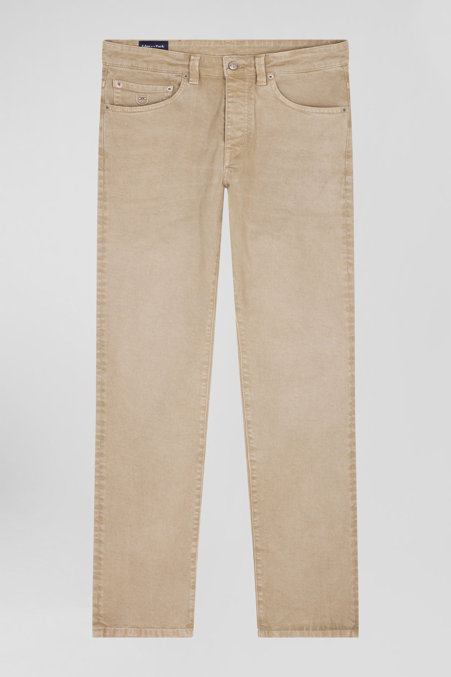 Regular hemp-coloured stretch cotton 5-pocket trousers