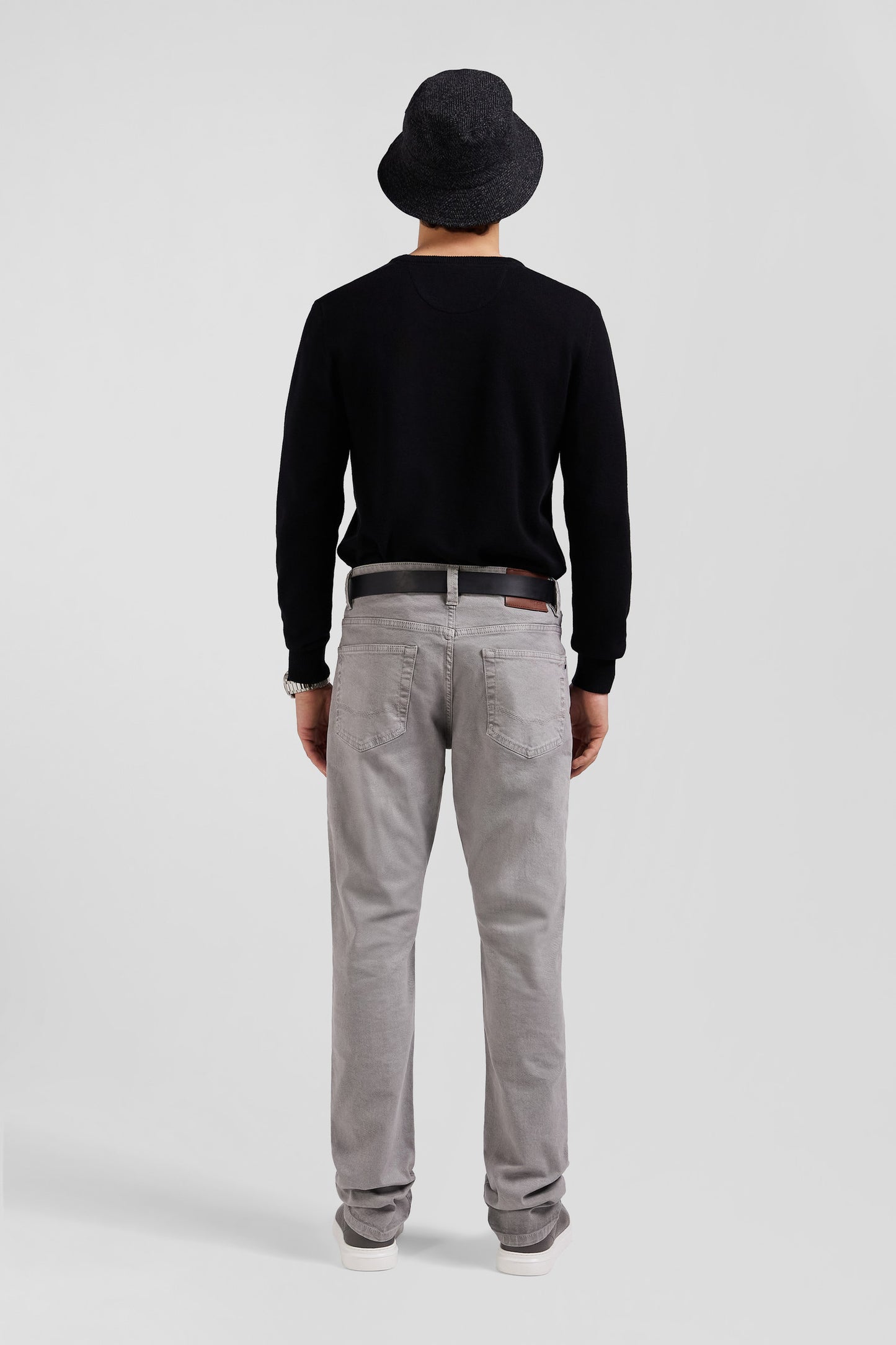 Regular grey stretch cotton 5-pocket trousers