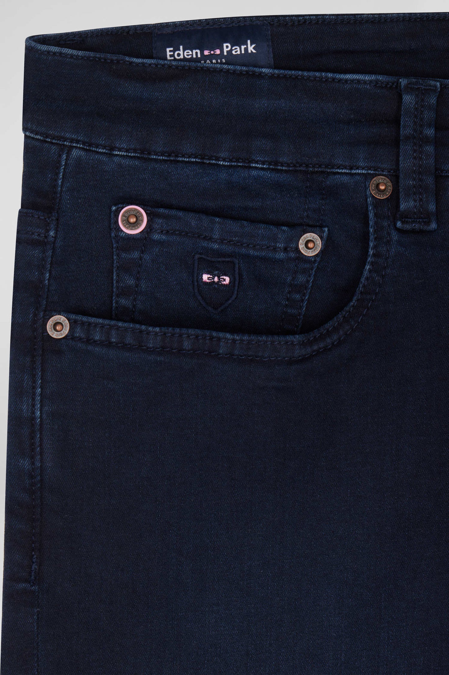 Slim stone-washed navy blue stretch denim jeans