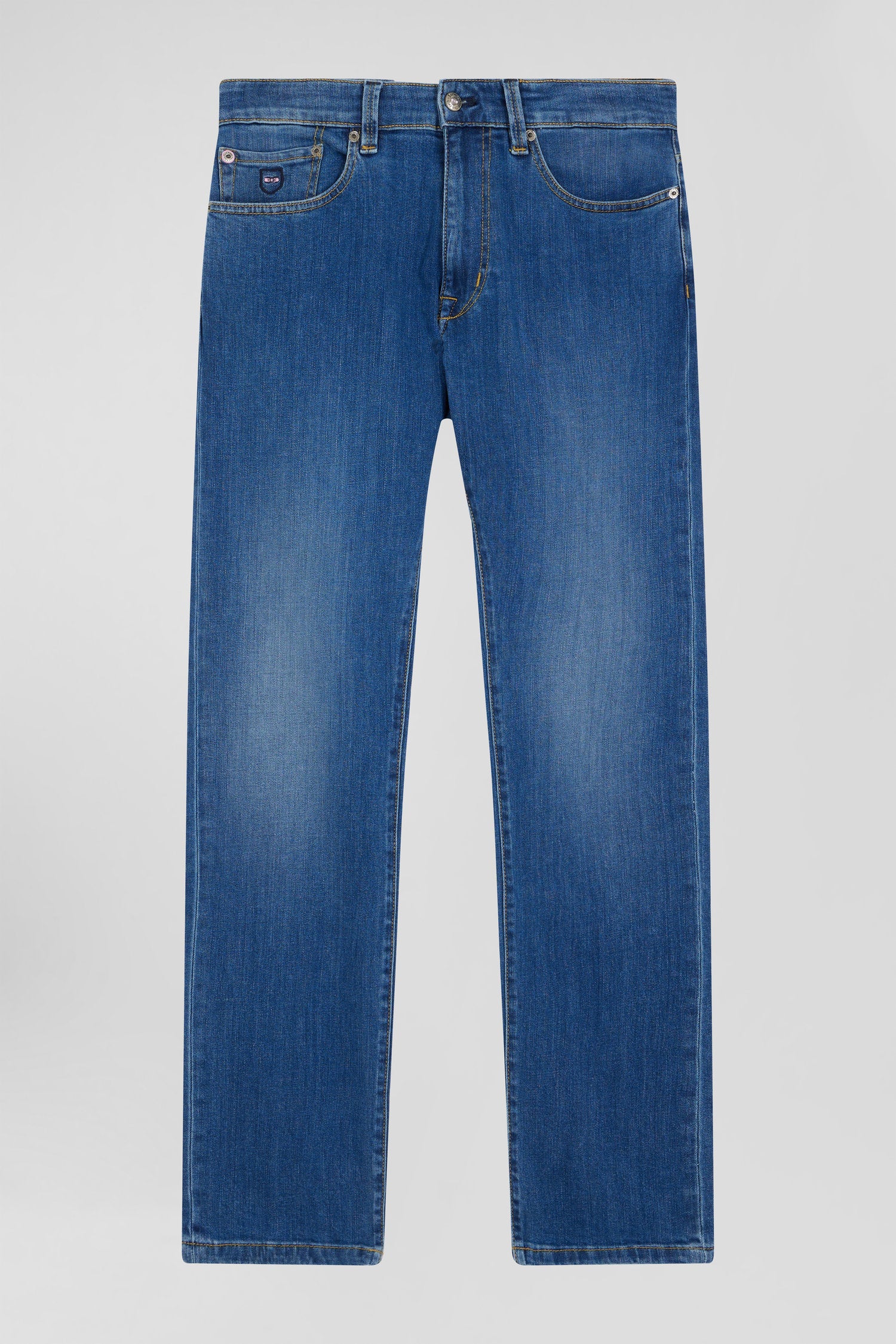 Regular double stone-washed raw stretch denim jeans