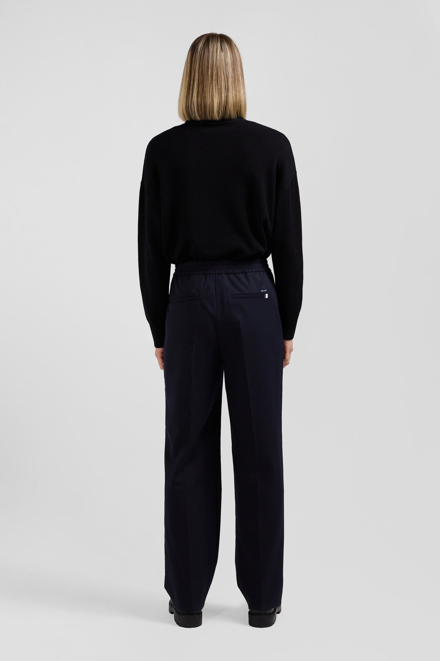 Pantalon bleu marine en laine vierge stretch mélangée coupe Modern