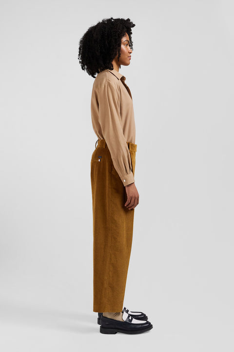Modern camel checked corduroy trousers - Image 3