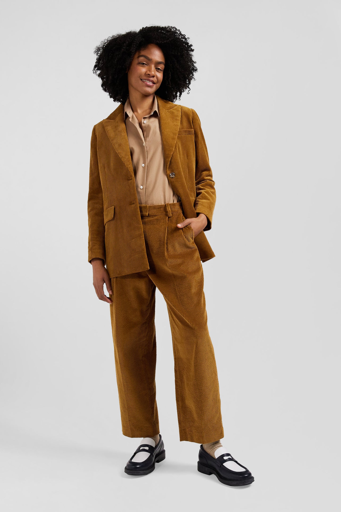 Modern camel checked corduroy trousers