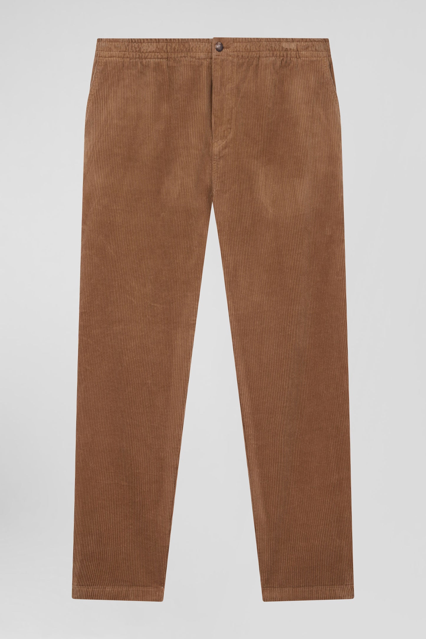 Elasticated-waist pants in hazelnut stretch cotton, Modern cut