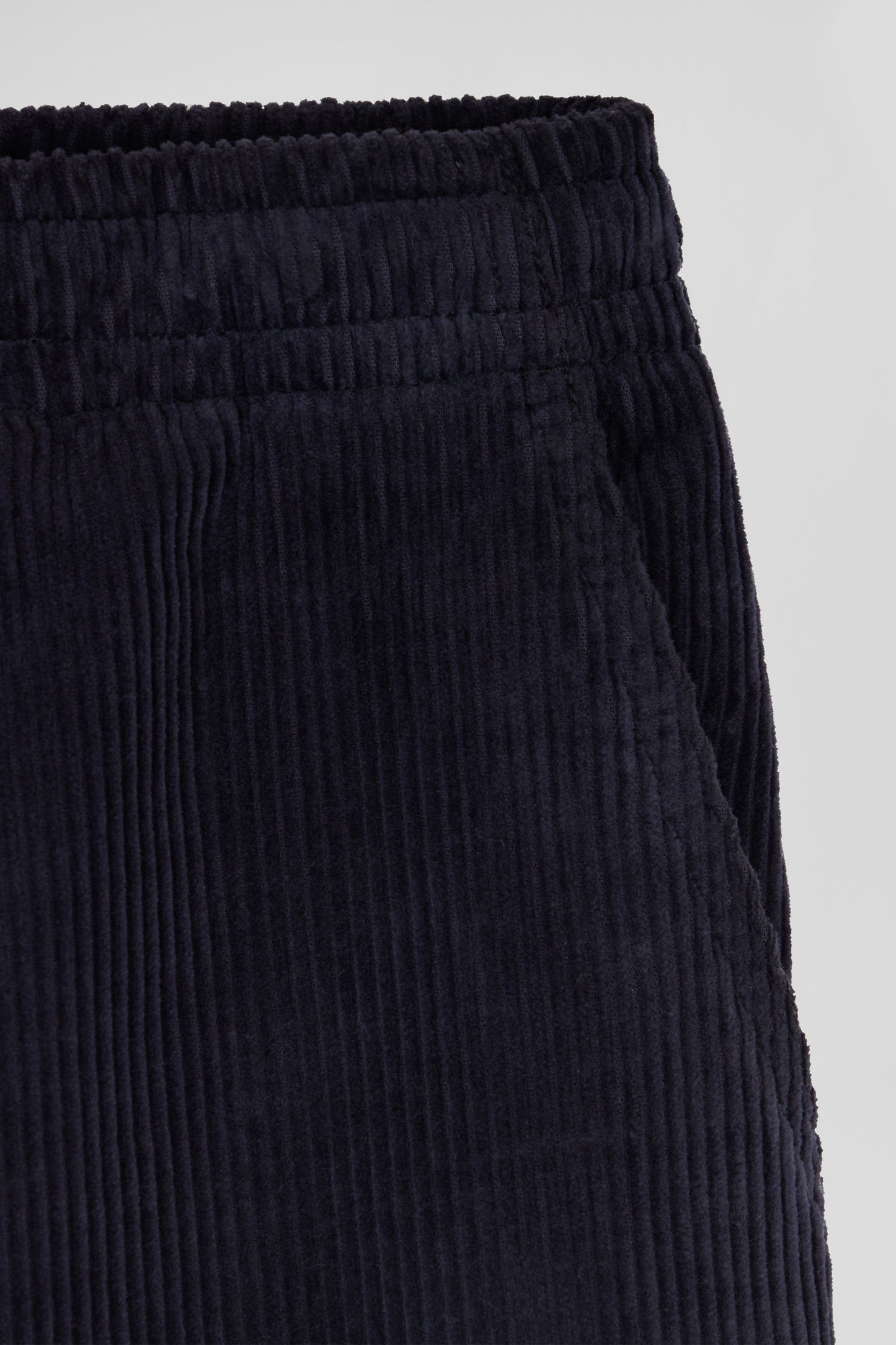 Modern navy blue stretch cotton elastic waist trousers