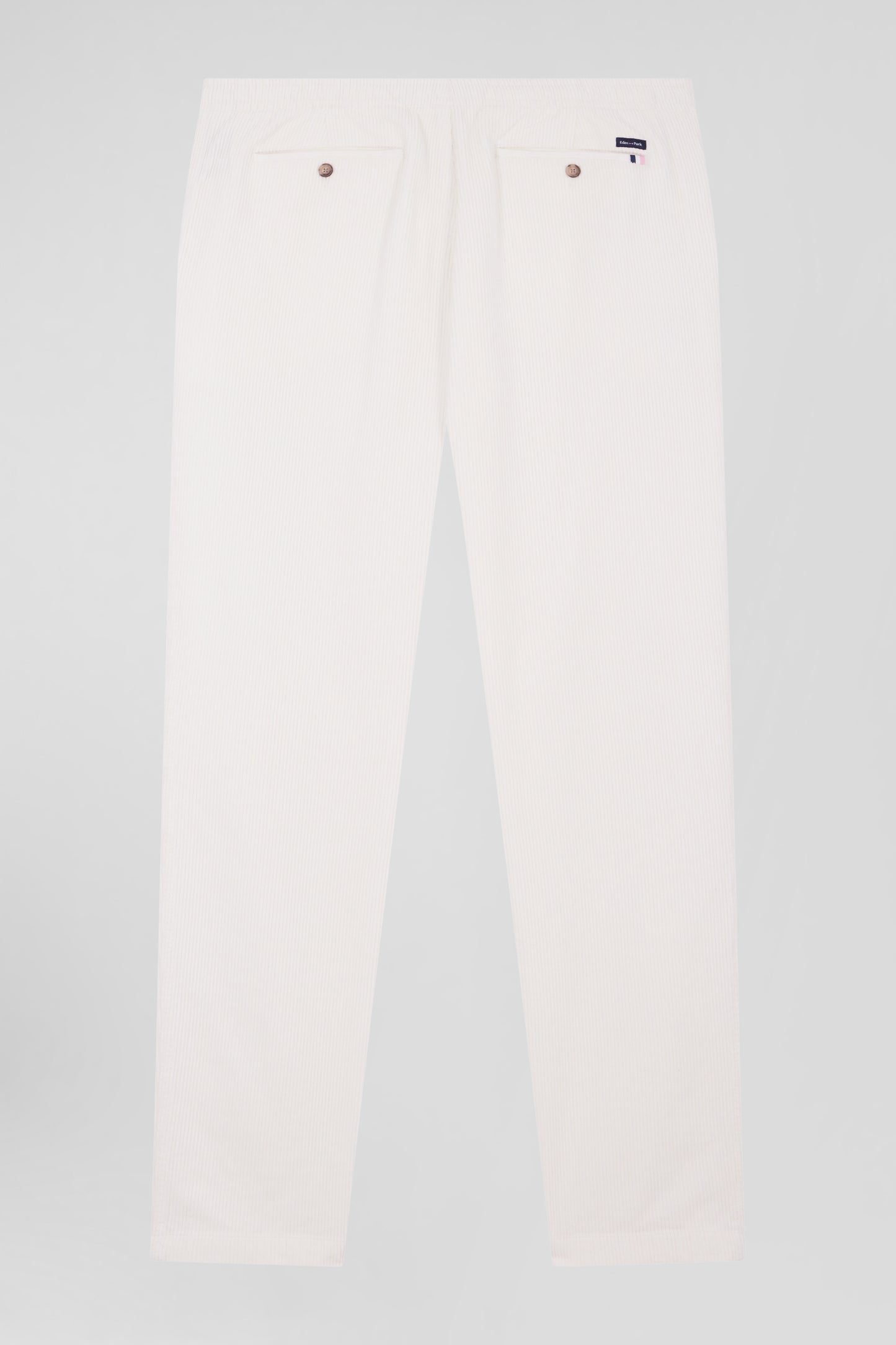 Modern ecru stretch cotton elastic waist trousers