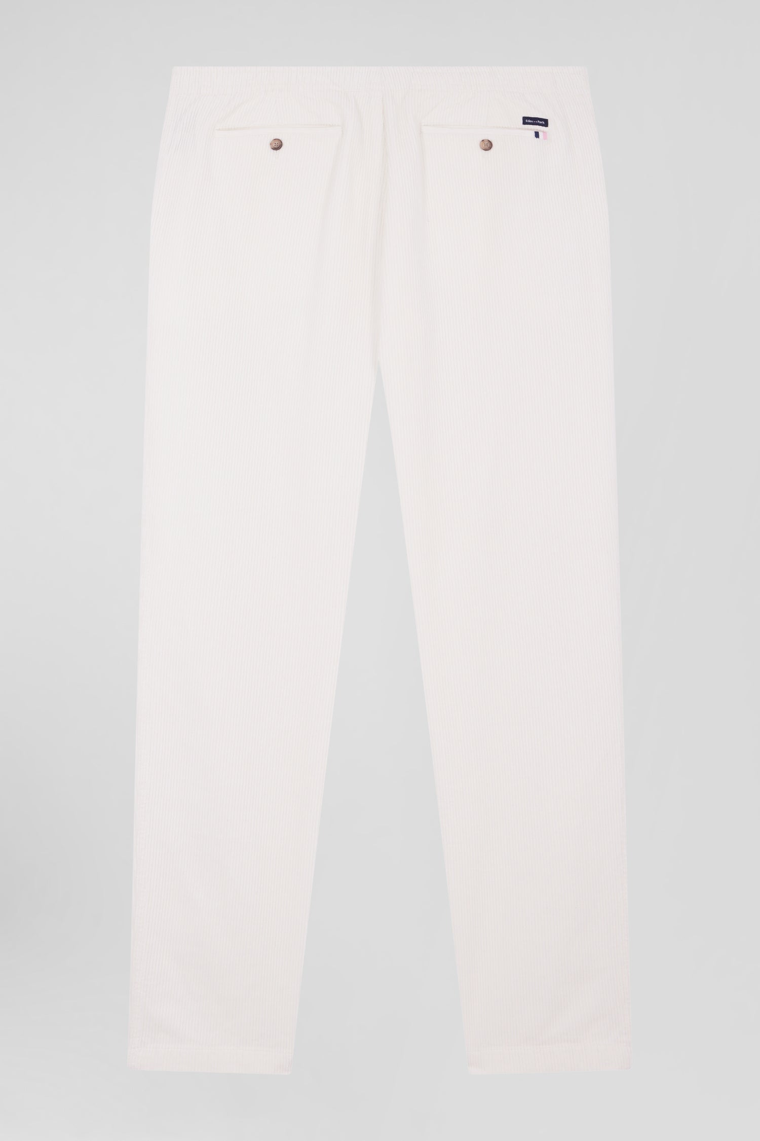 Modern ecru stretch cotton elastic waist trousers