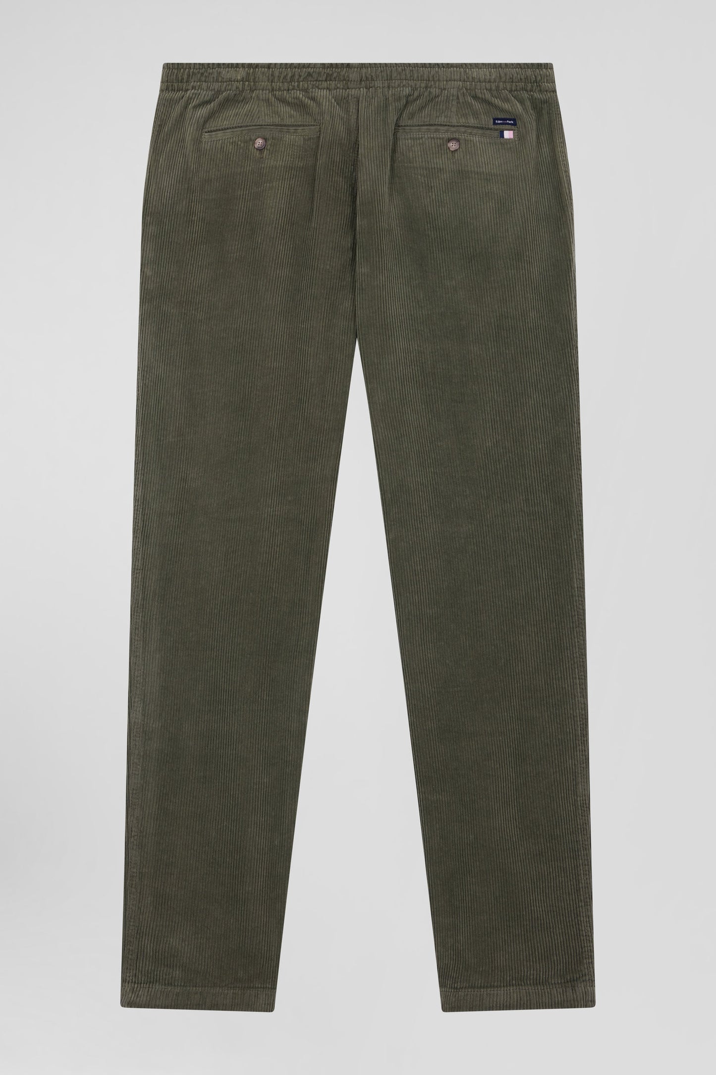 Modern khaki stretch cotton elastic waist trousers